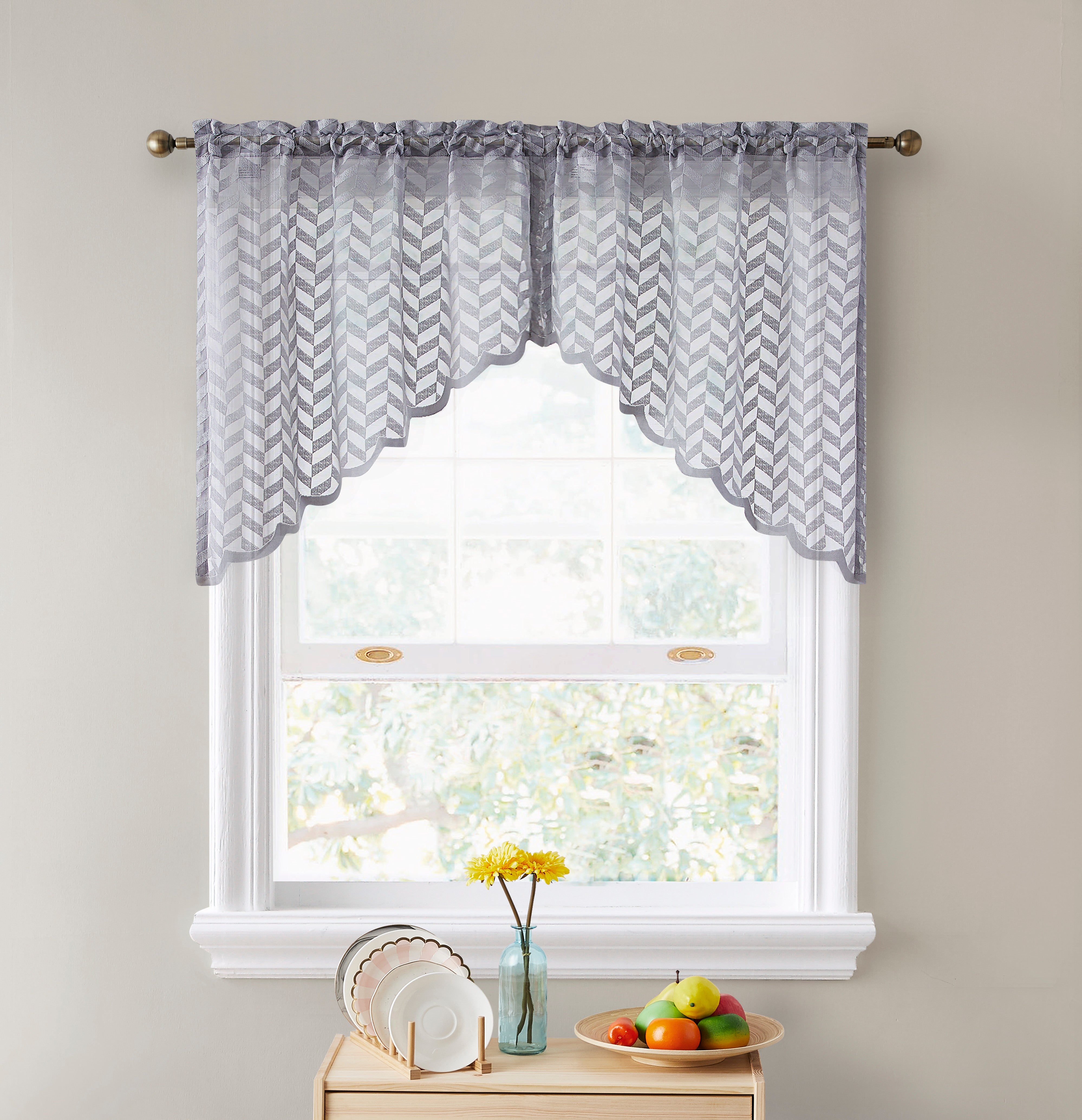 Herringbone Lace Sheer Rod Pocket Cafe Swag Curtains