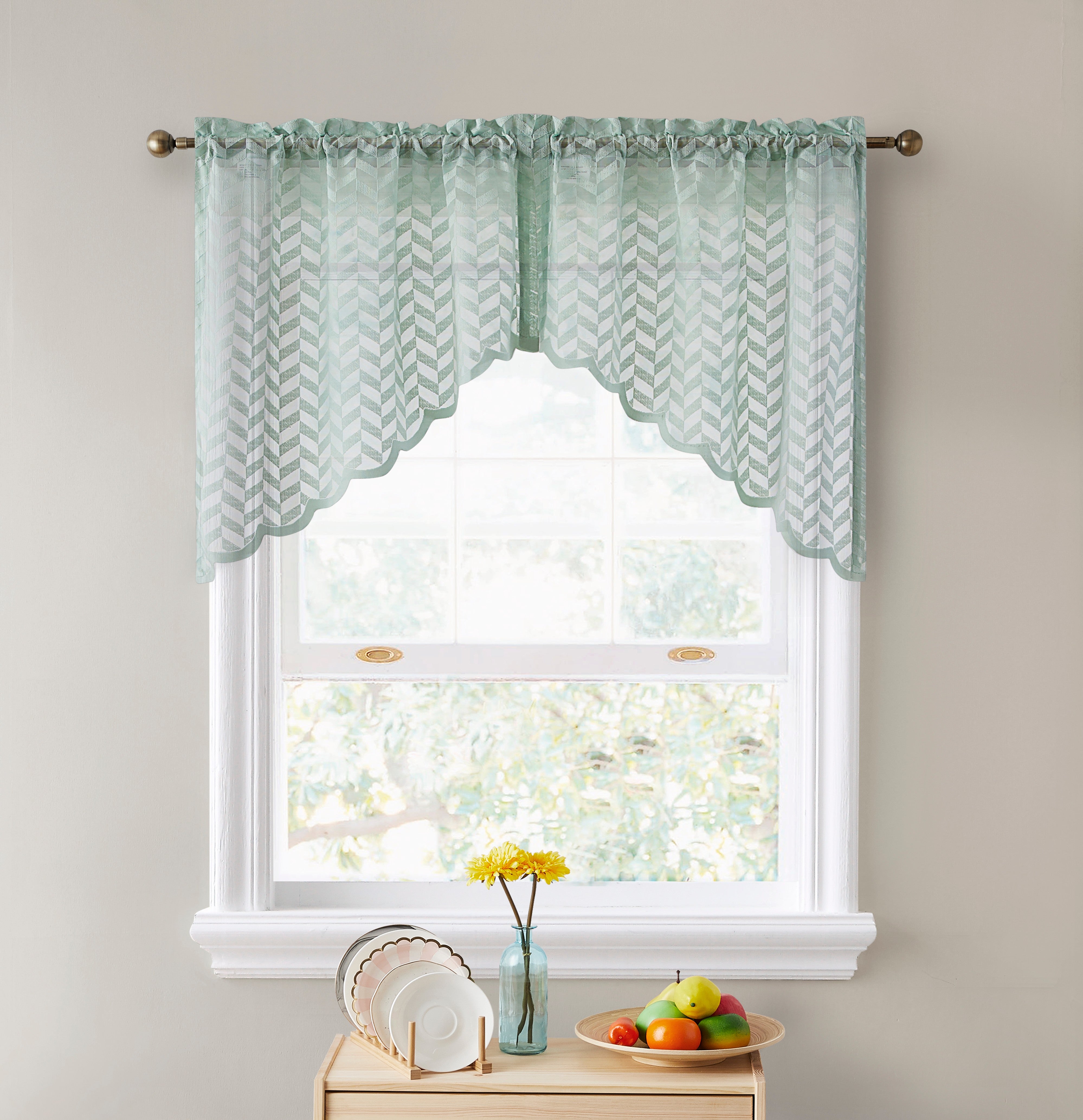 Herringbone Lace Sheer Rod Pocket Cafe Swag Curtains