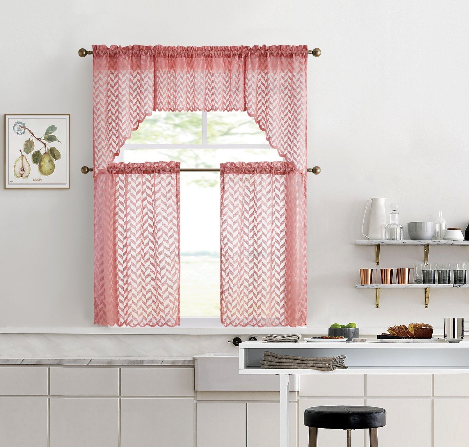 Herringbone Lace Sheer Rod Pocket Cafe Swag Curtains