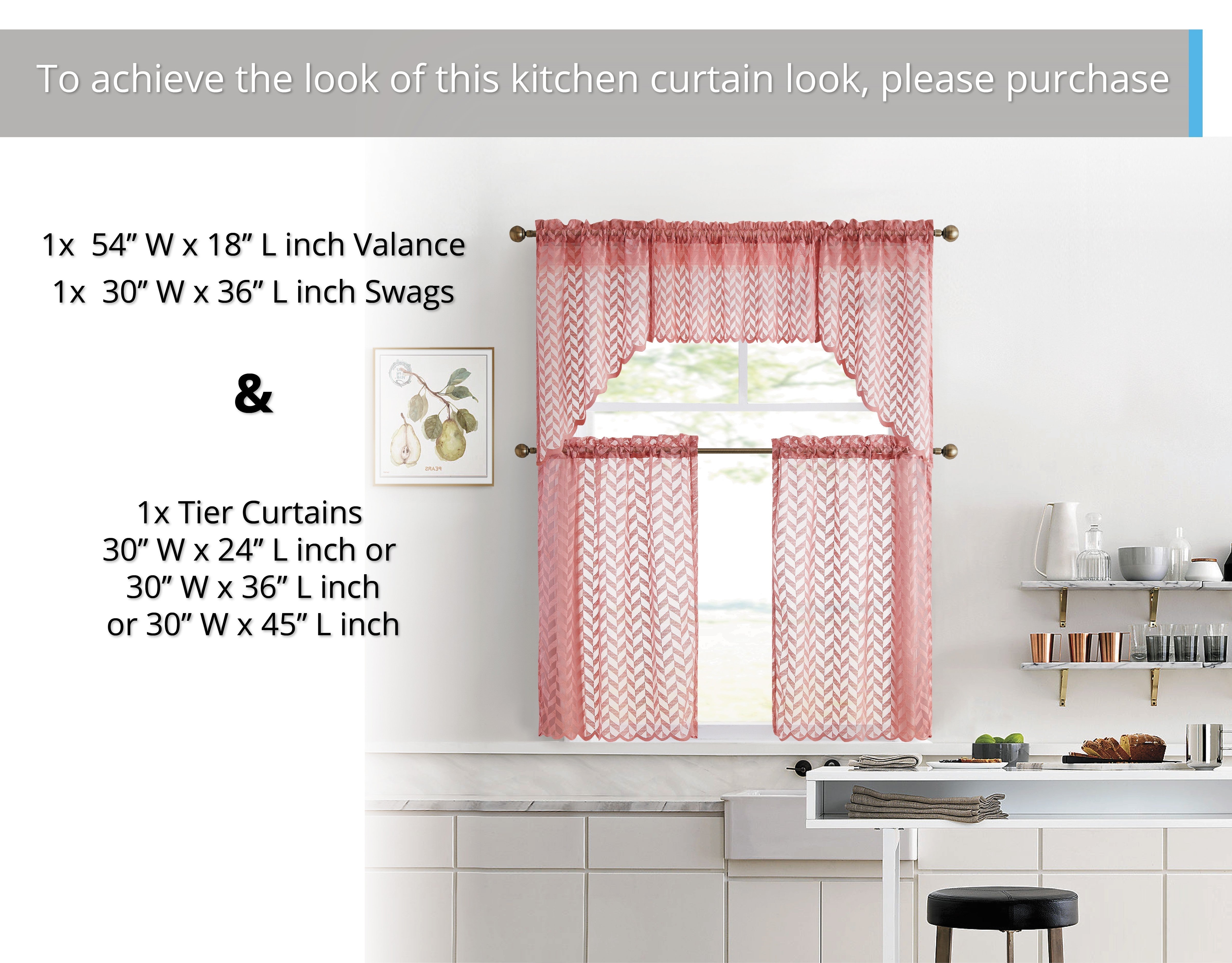Herringbone Lace Sheer Rod Pocket Cafe Swag Curtains