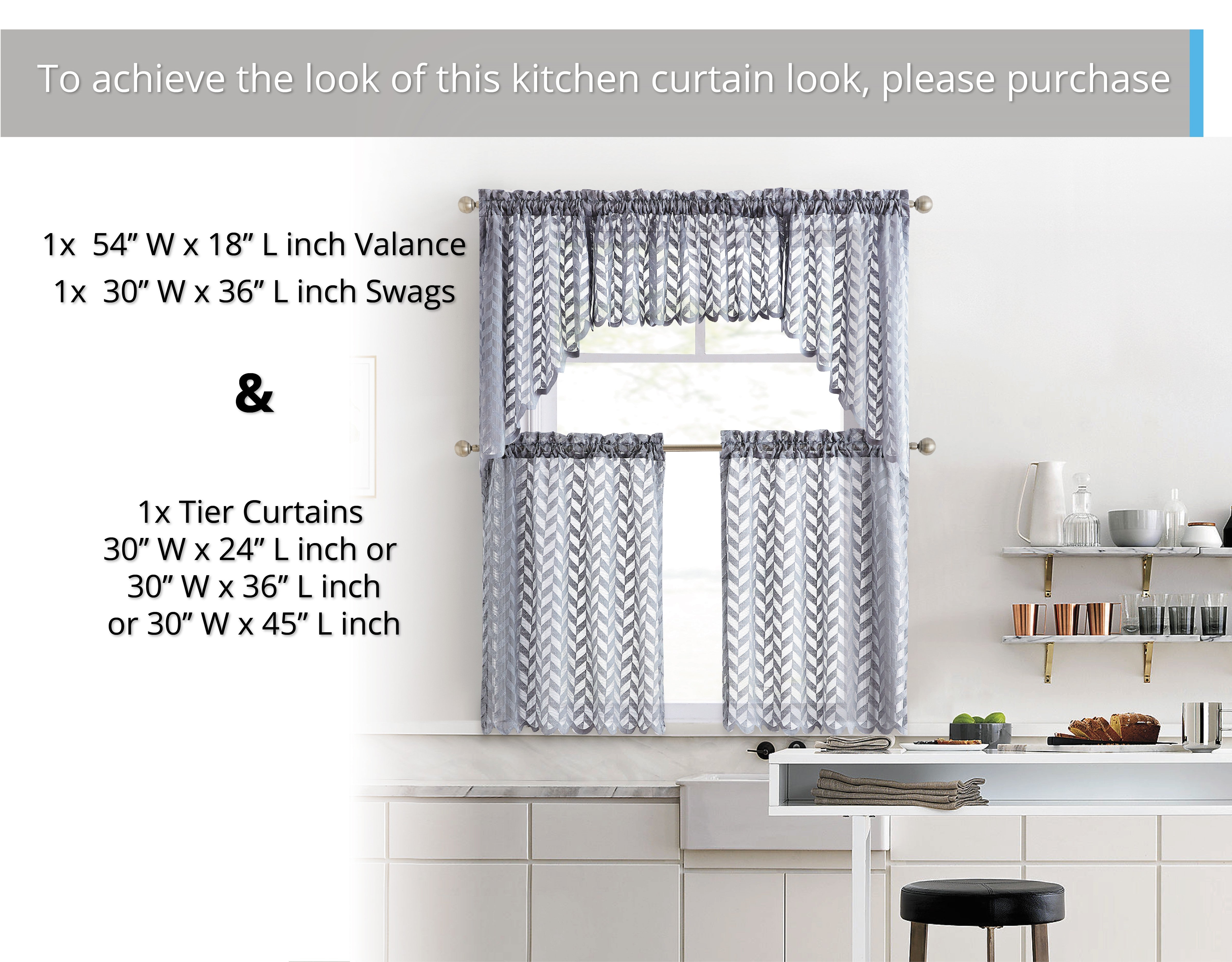 Herringbone Lace Sheer Rod Pocket Cafe Swag Curtains