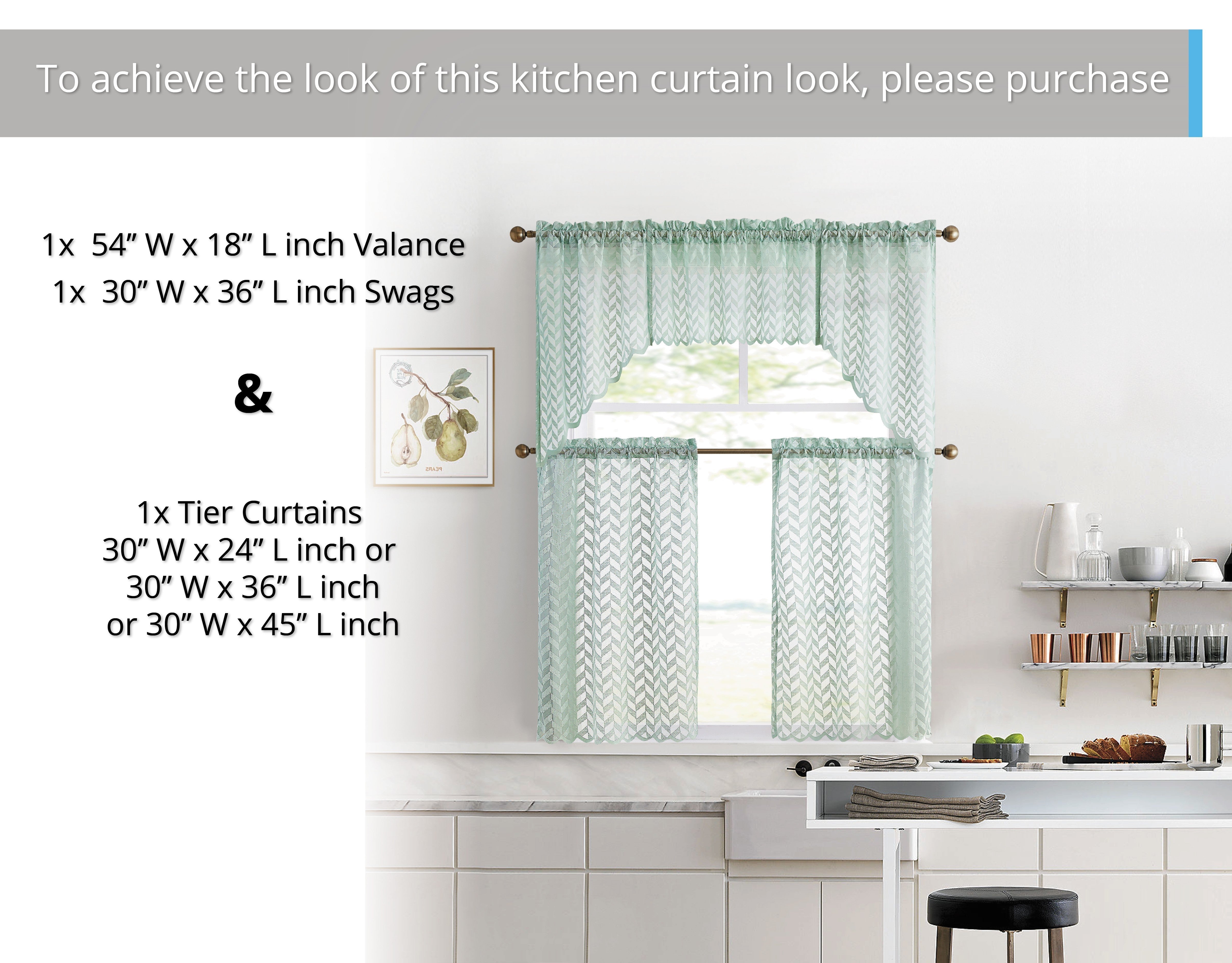 Herringbone Lace Sheer Rod Pocket Cafe Swag Curtains