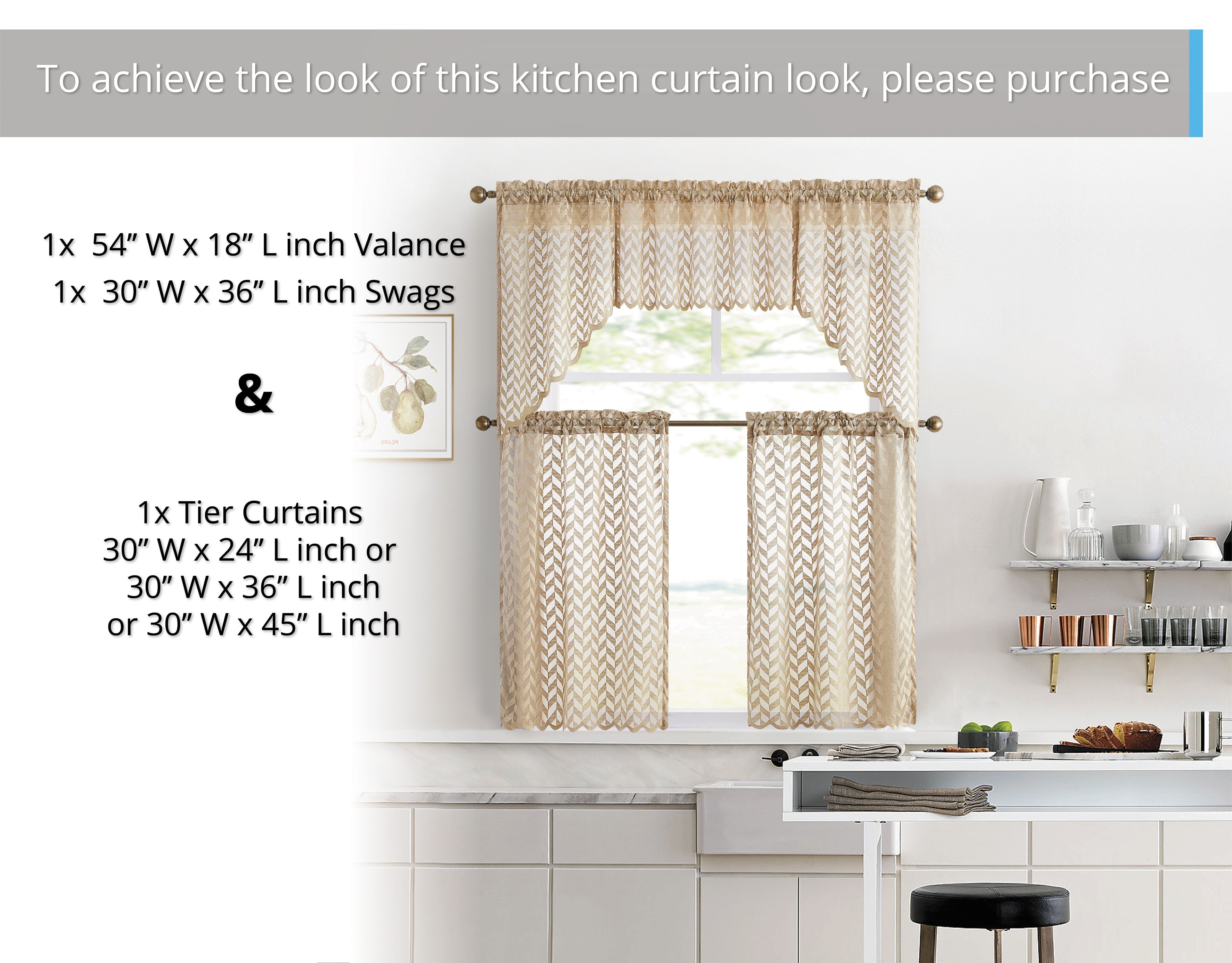 Herringbone Lace Sheer Rod Pocket Cafe Swag Curtains