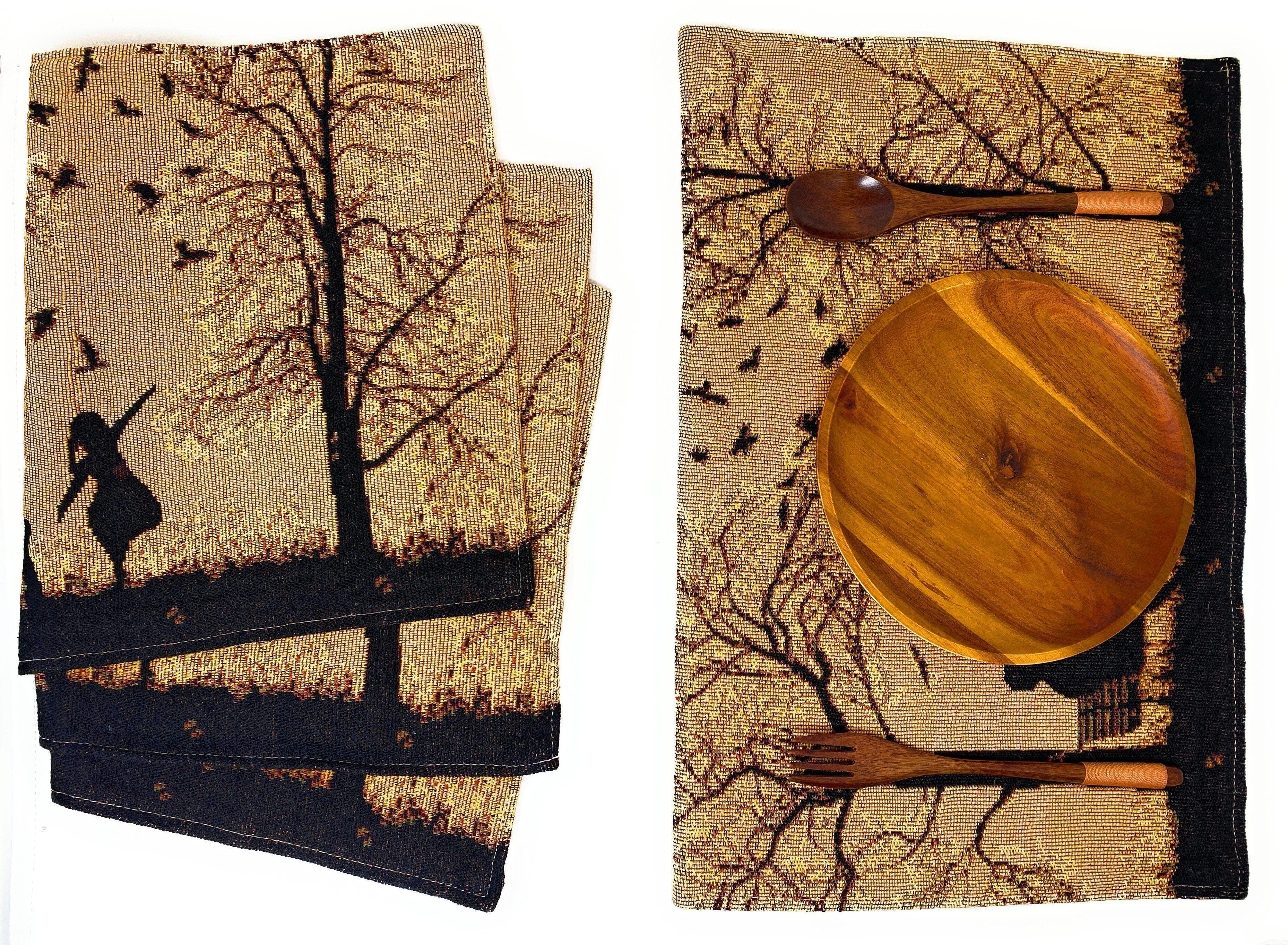 Set of 4 Pieces Autumn Birds Blessing Tapestry Dining Placemats 13" x 19" (Thanksgiving)