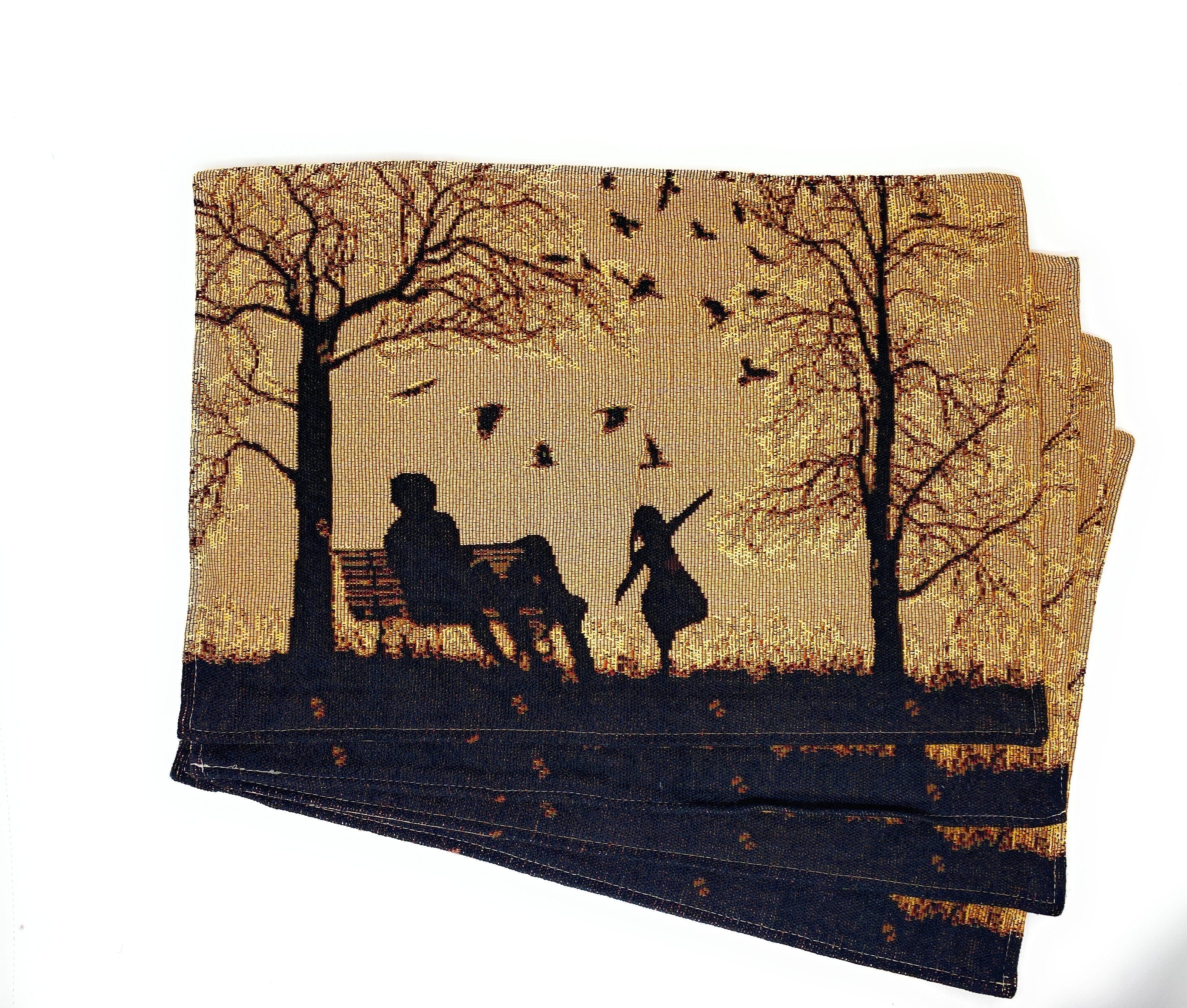 Set of 4 Pieces Autumn Birds Blessing Tapestry Dining Placemats 13" x 19" (Thanksgiving)
