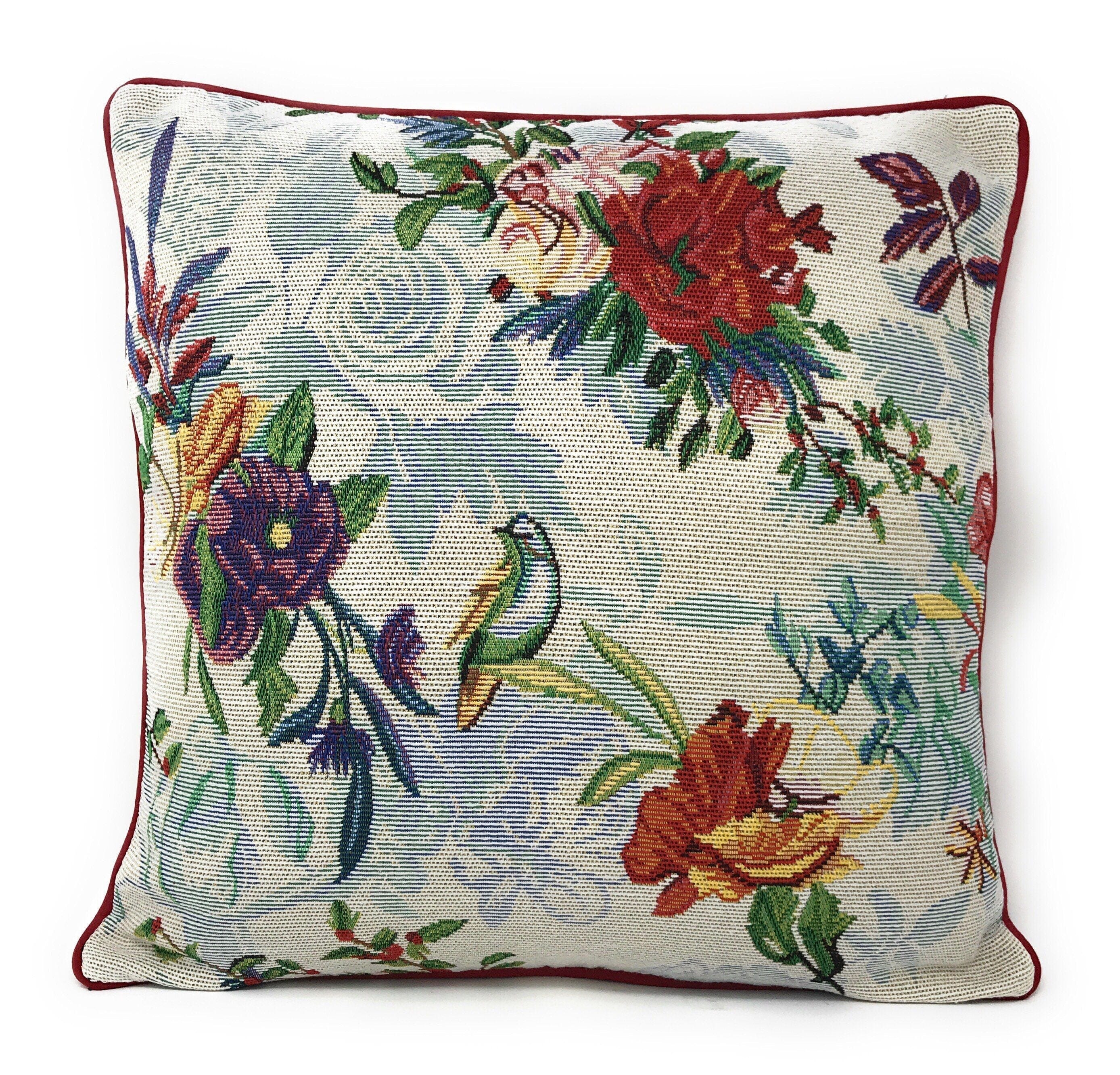 Elegant Tropical Paradise Birds Floral Tapestry Throw Pillow Covers 16" (18116)