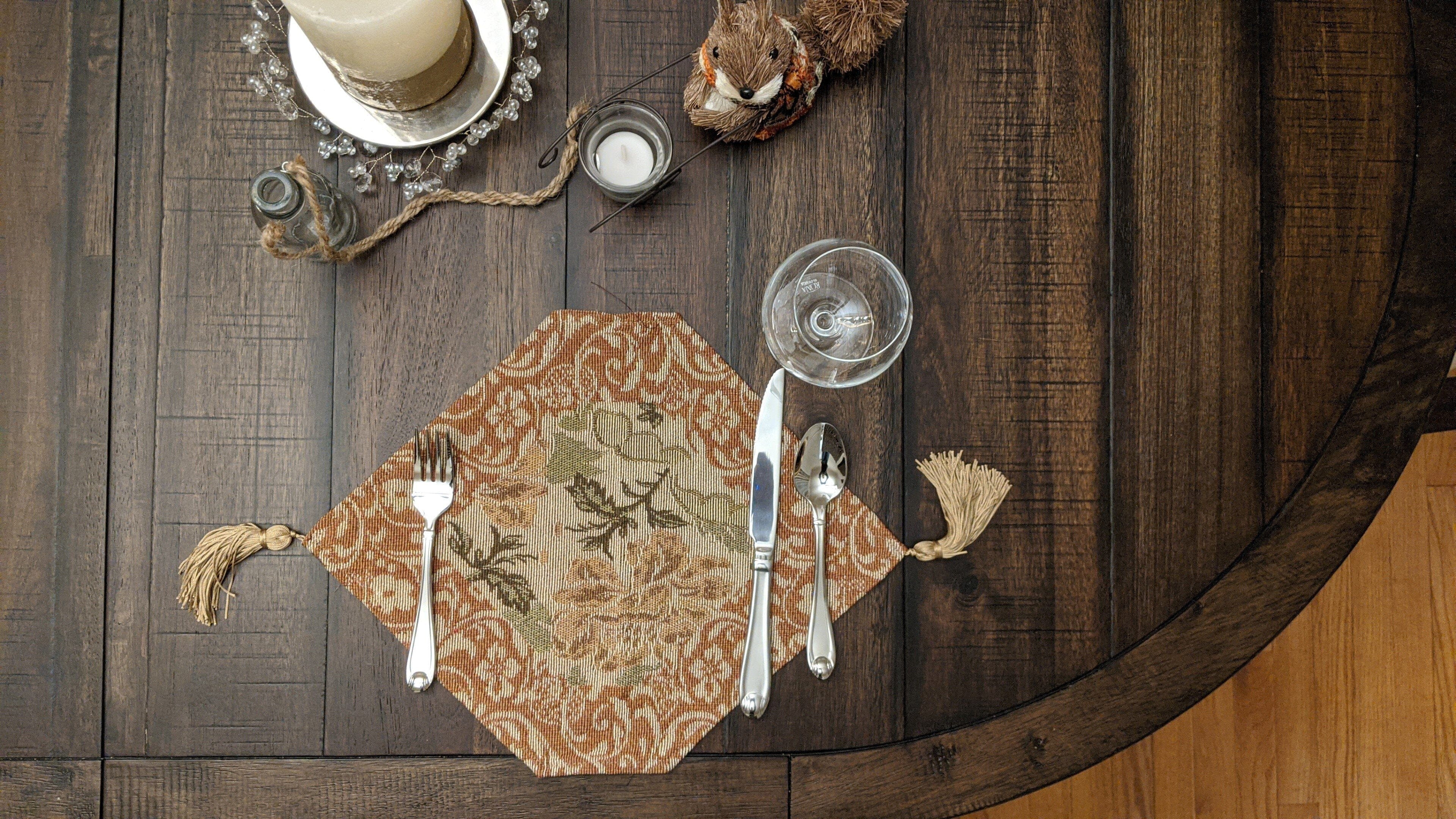 Set of 4-Pieces Nature Garden Floral Roses Tapestry Table Dining Cloth Runner Set - 13" x 17" (10072)