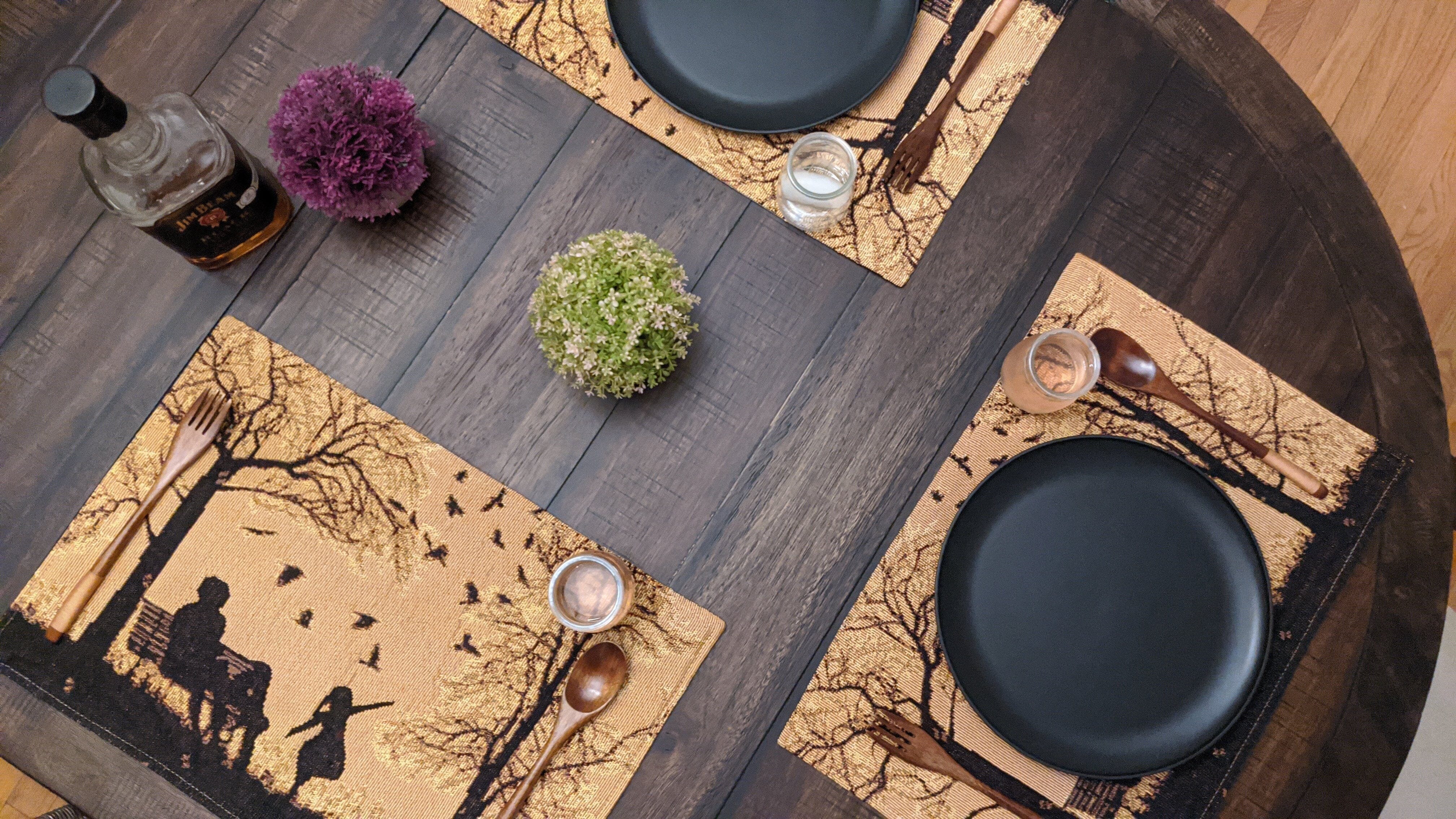 Set of 4 Pieces Autumn Birds Blessing Tapestry Dining Placemats 13" x 19" (Thanksgiving)