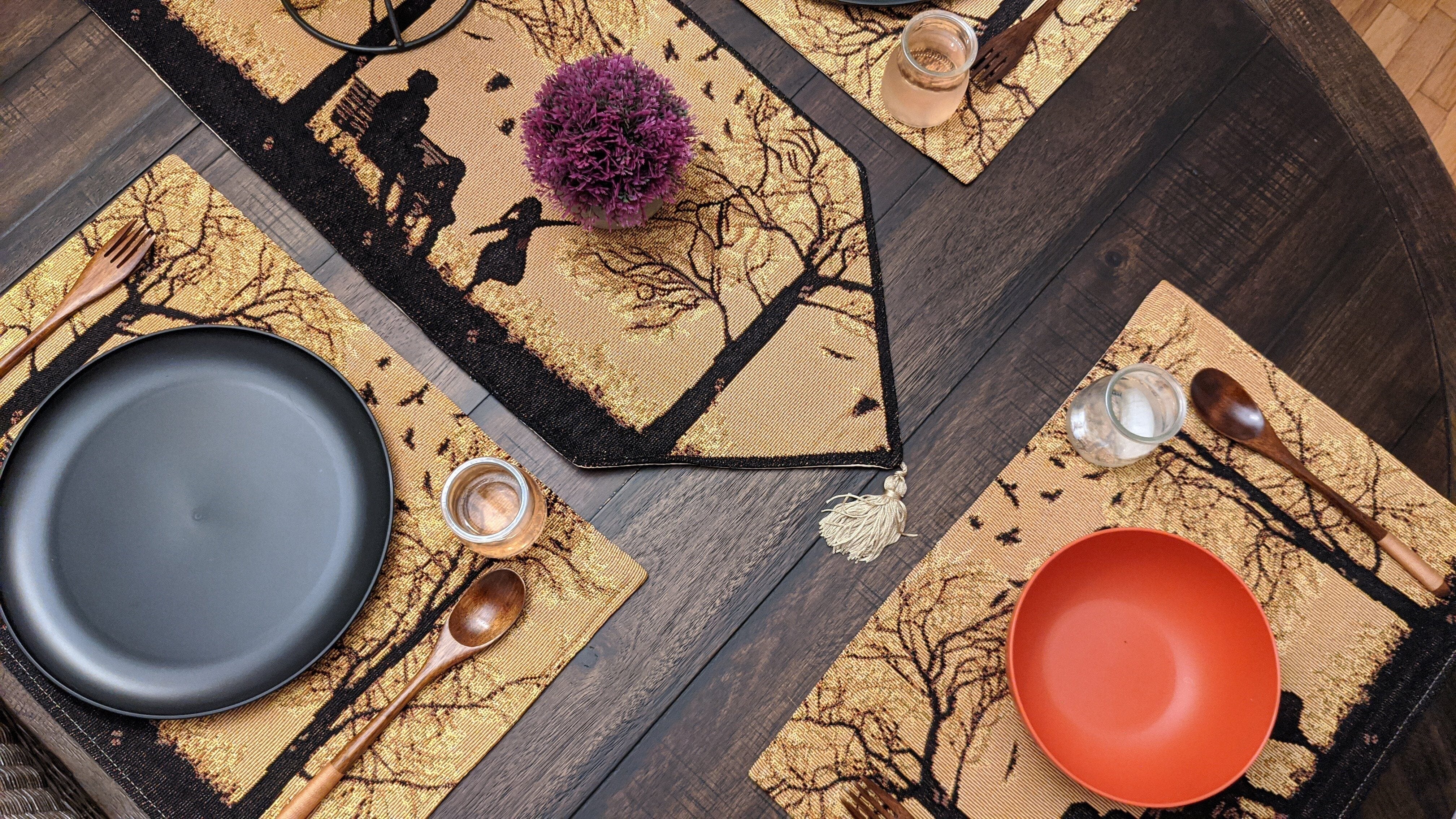 Set of 4 Pieces Autumn Birds Blessing Tapestry Dining Placemats 13" x 19" (Thanksgiving)