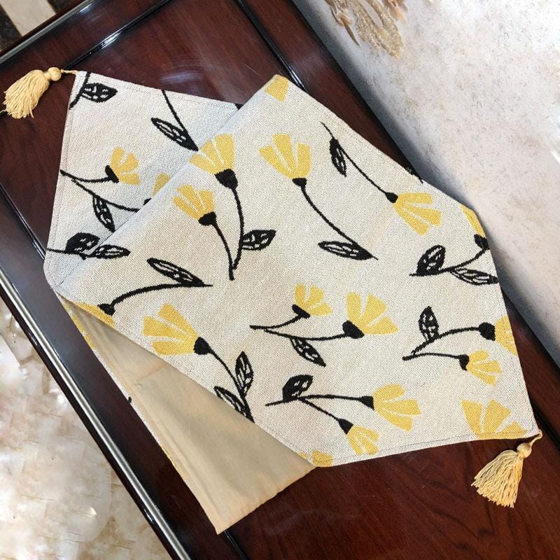 Yellow Fleur Floral Garden Woven Tapestry Dining Table Runner (18112)