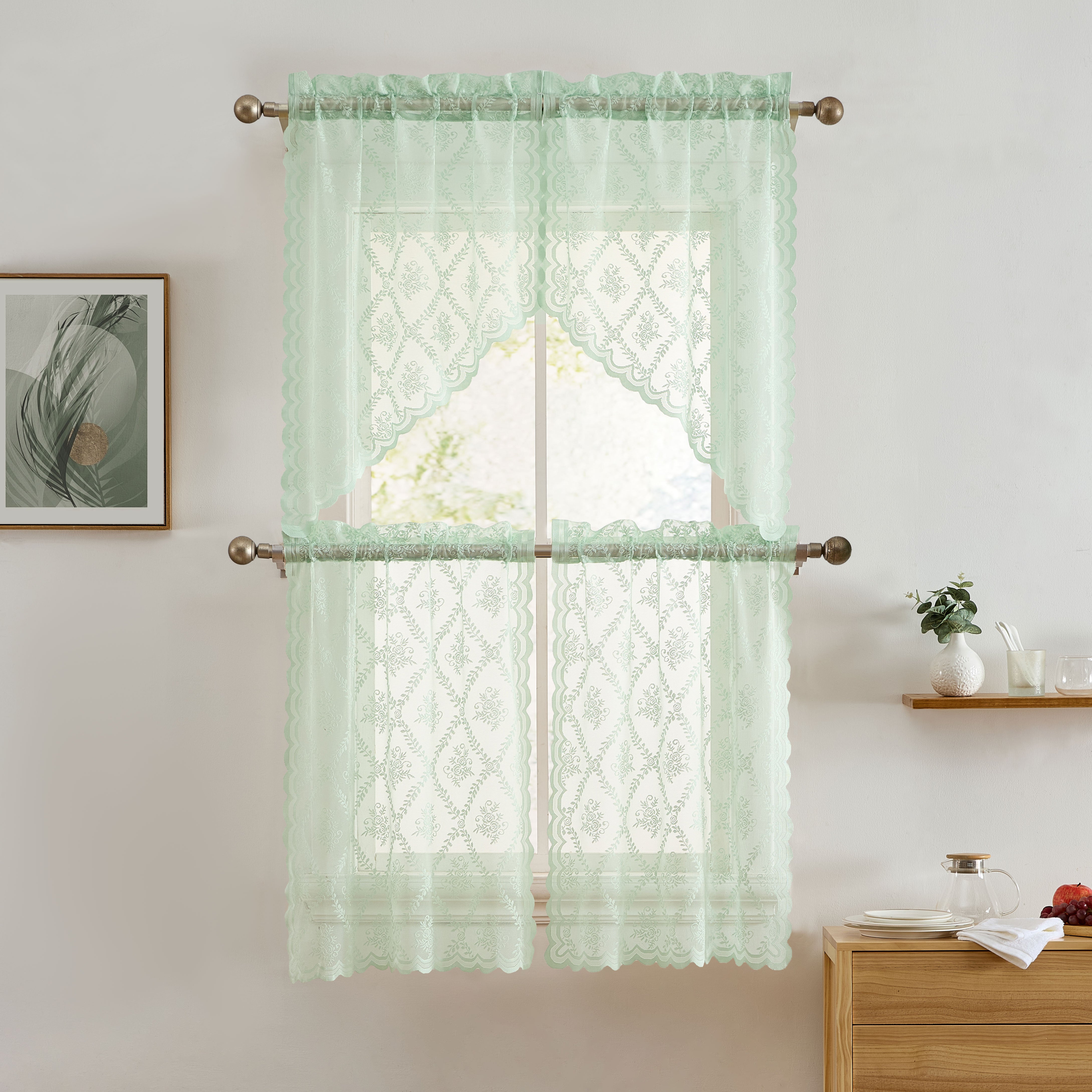 Isabella Floral Rod Pocket Lace Tiers