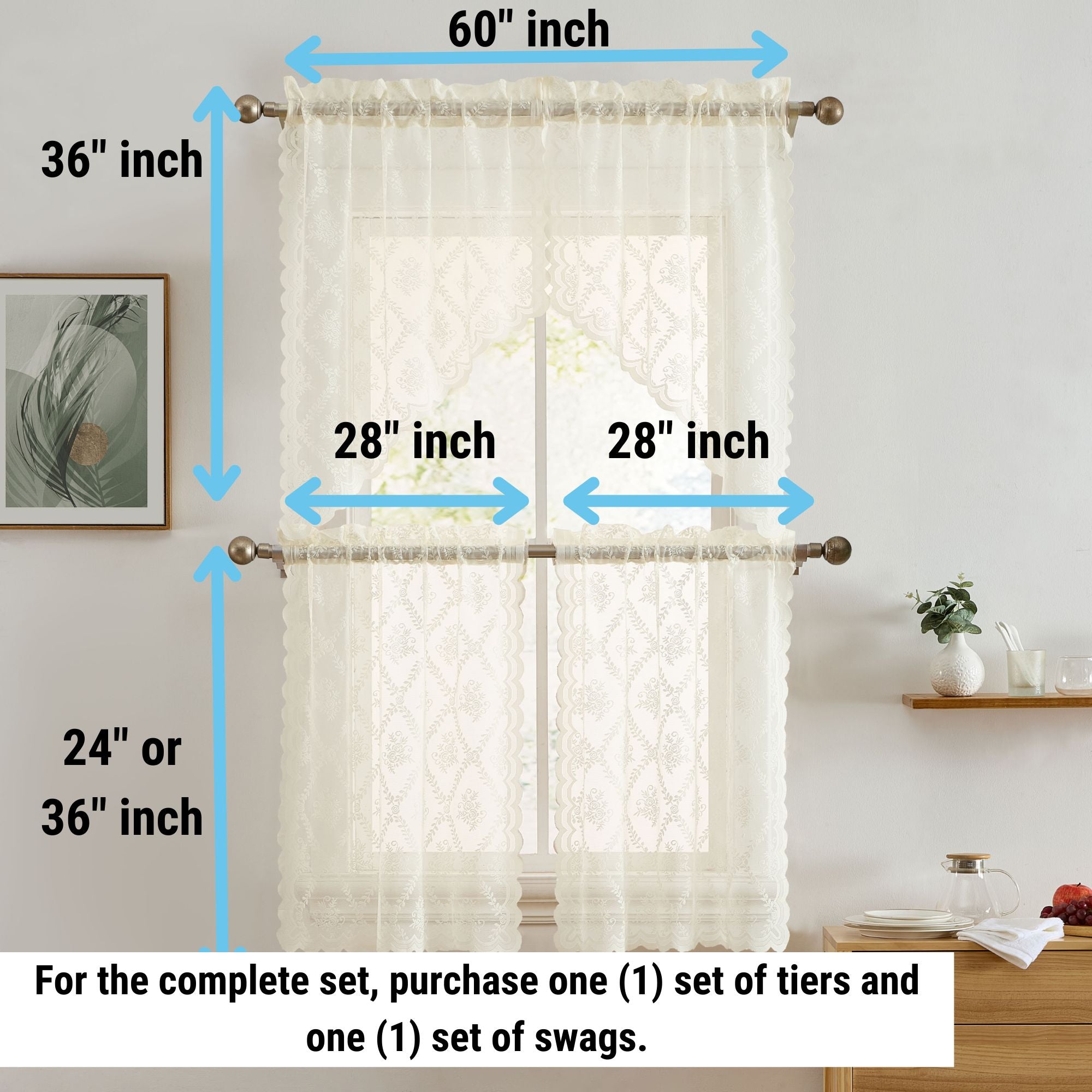 Isabella Floral Rod Pocket Lace Tiers