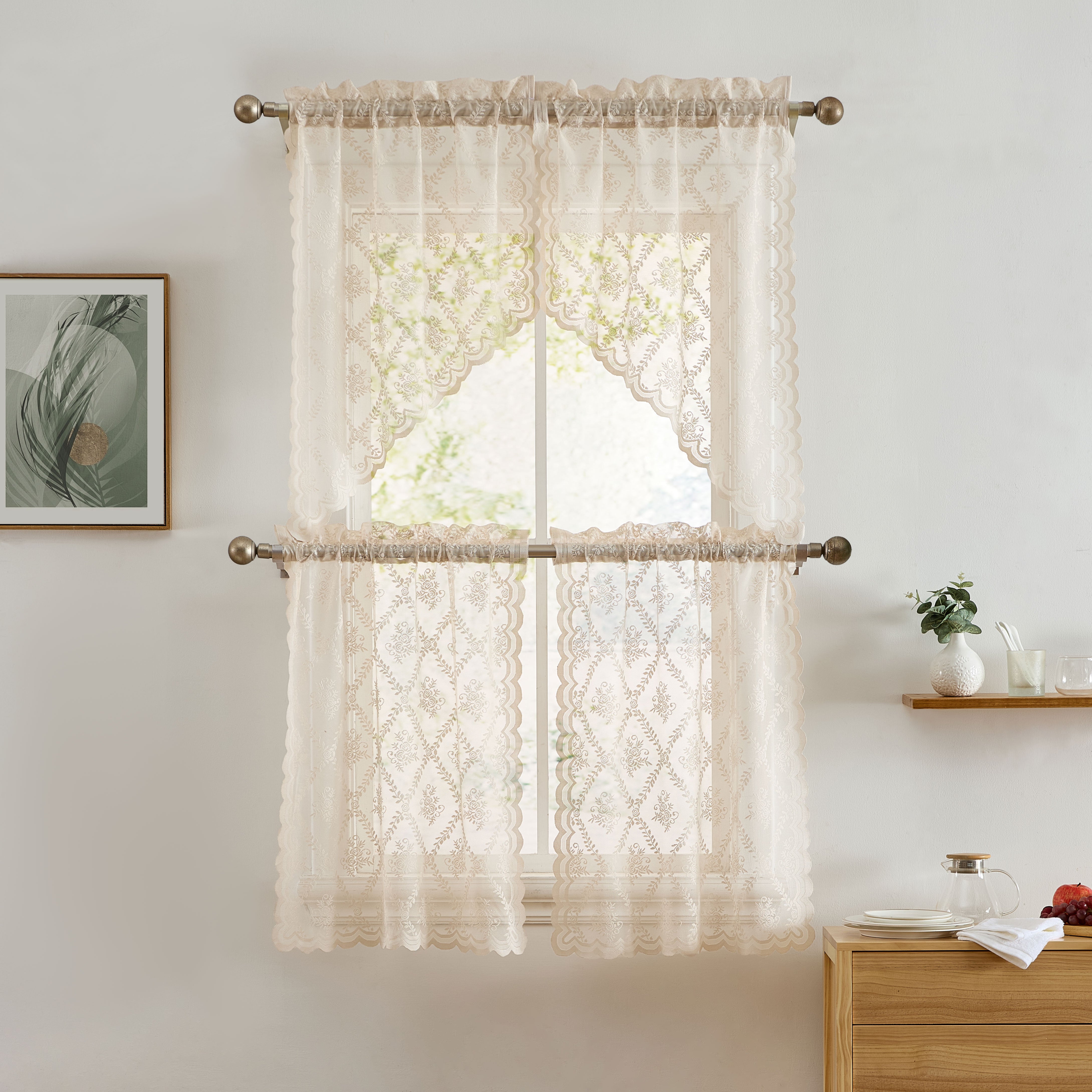 Isabella Floral Rod Pocket Lace Tiers