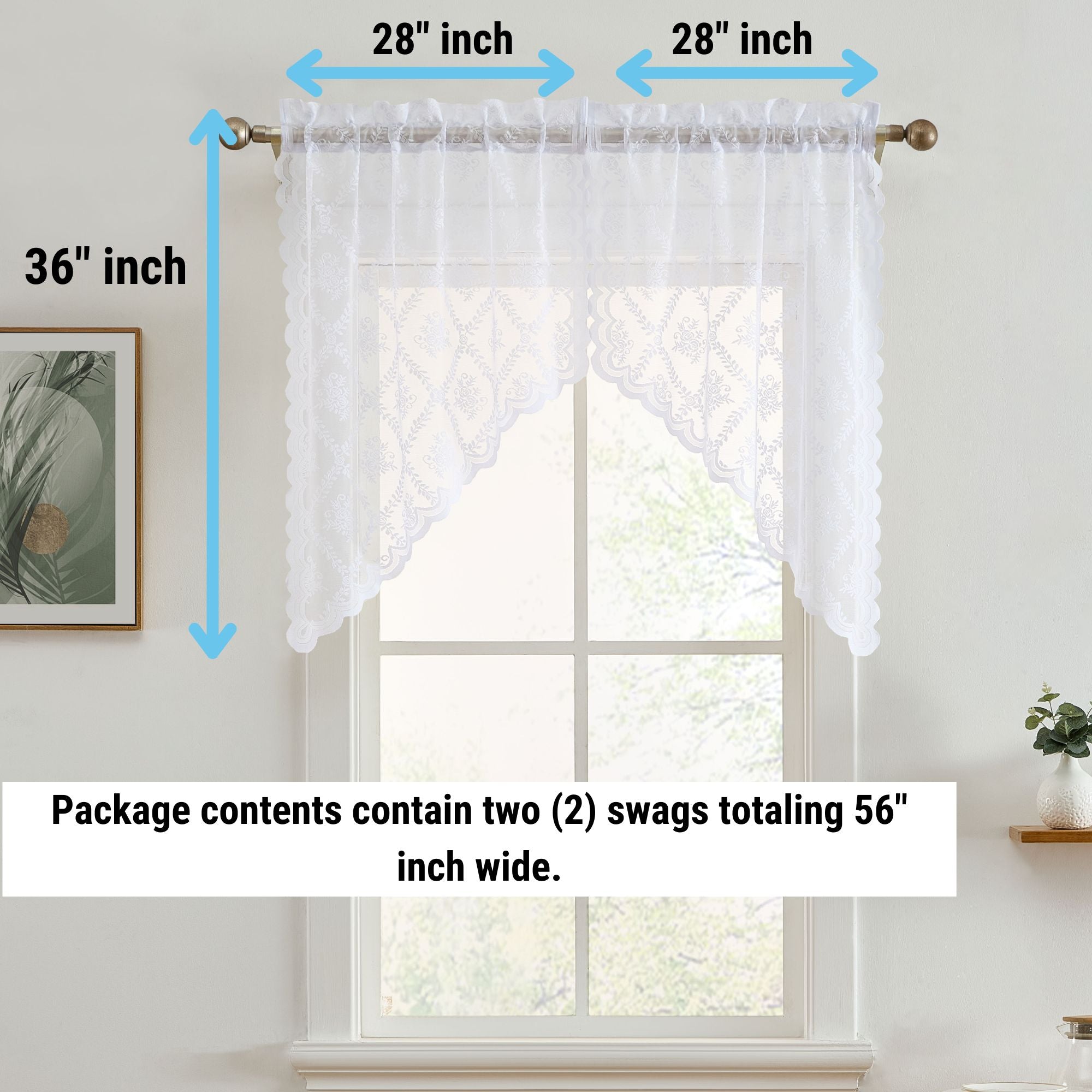 Isabella Floral Rod Pocket Lace Swags