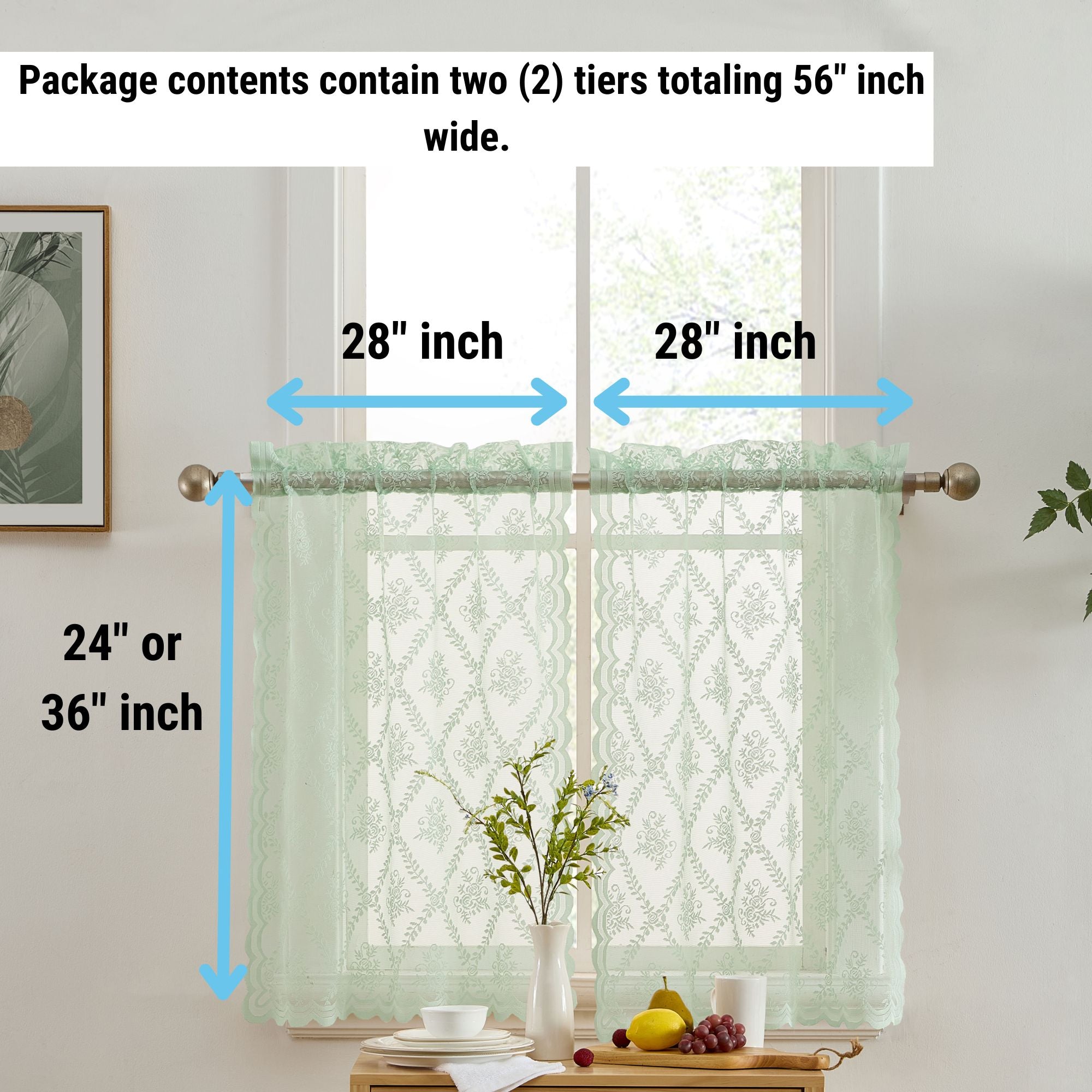 Isabella Floral Rod Pocket Lace Tiers