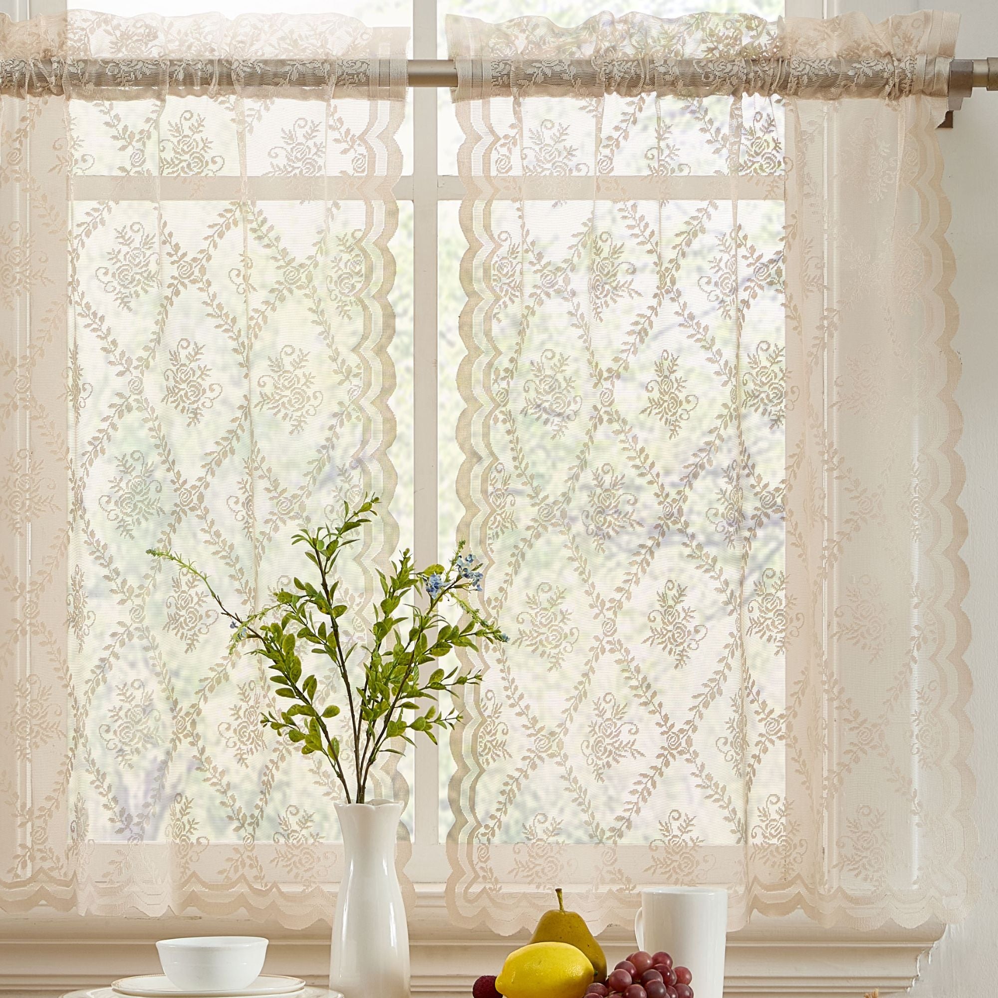 Isabella Floral Rod Pocket Lace Tiers