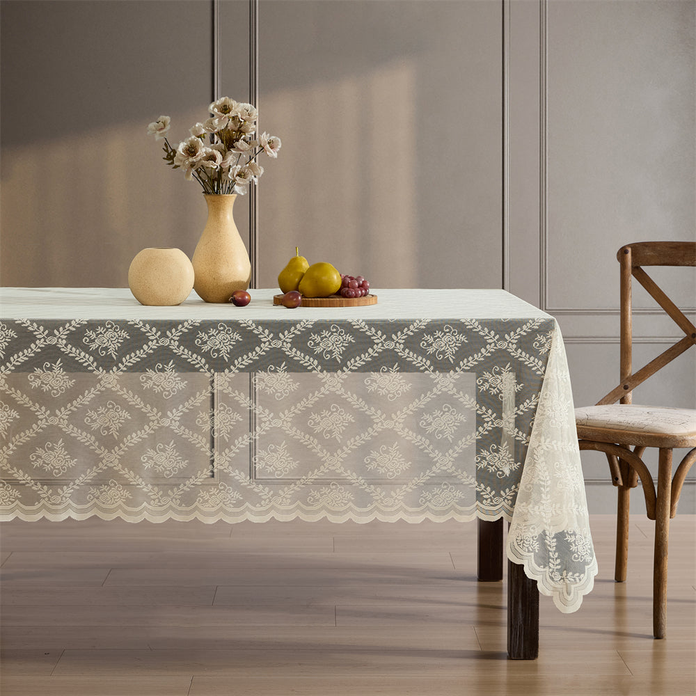 Isabella Floral Lace Fabric Rectangle Tablecloth