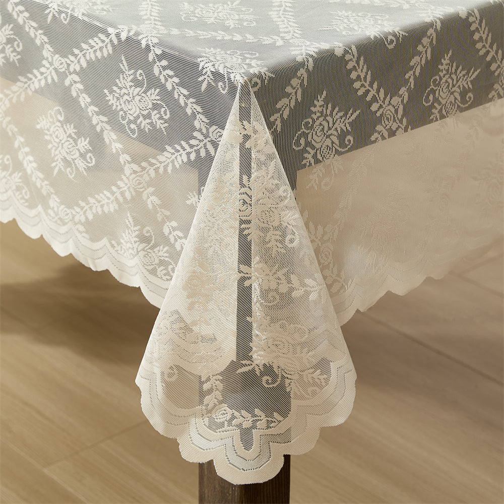 Isabella Floral Lace Fabric Rectangle Tablecloth