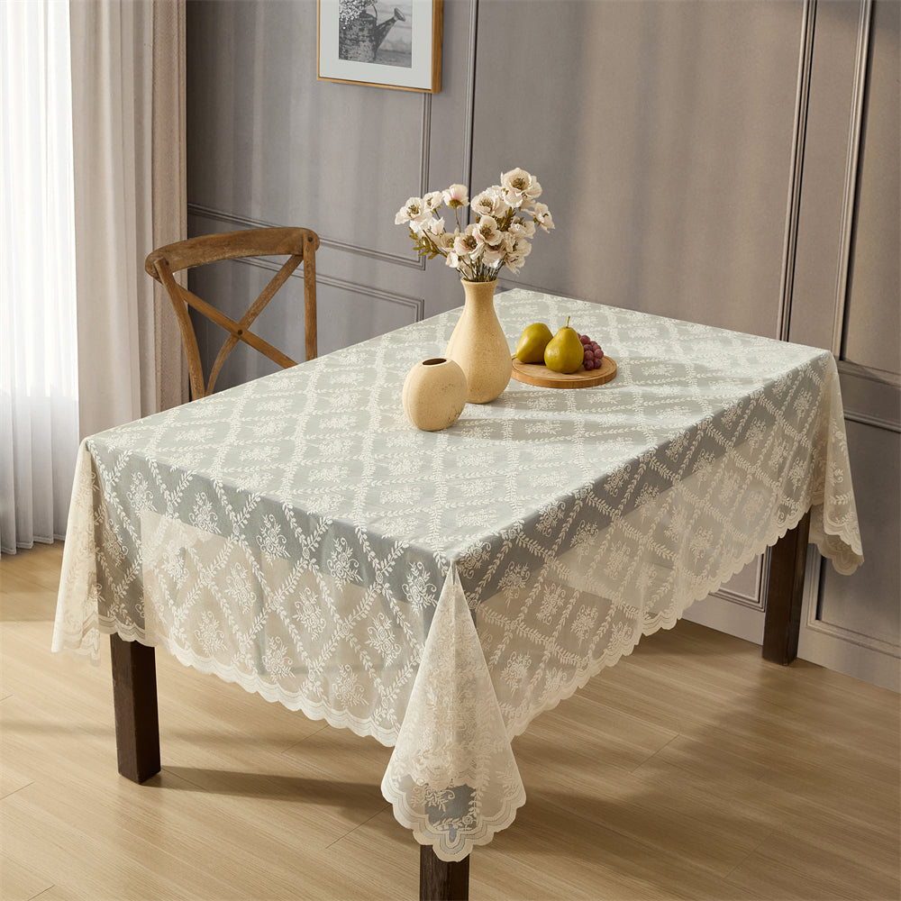 Isabella Floral Lace Fabric Rectangle Tablecloth