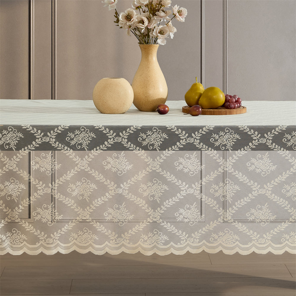 Isabella Floral Lace Fabric Round Tablecloth