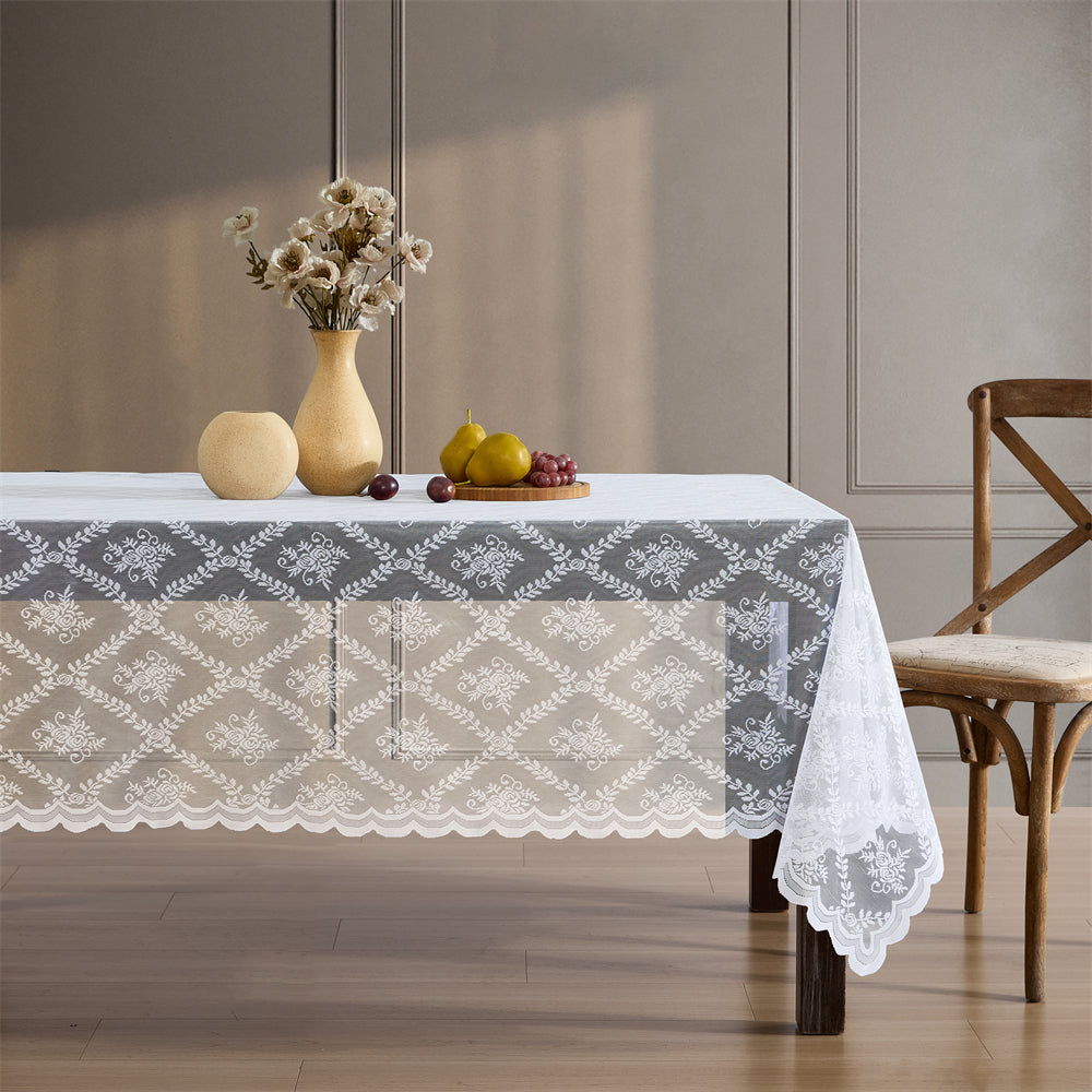 Isabella Floral Lace Fabric Rectangle Tablecloth