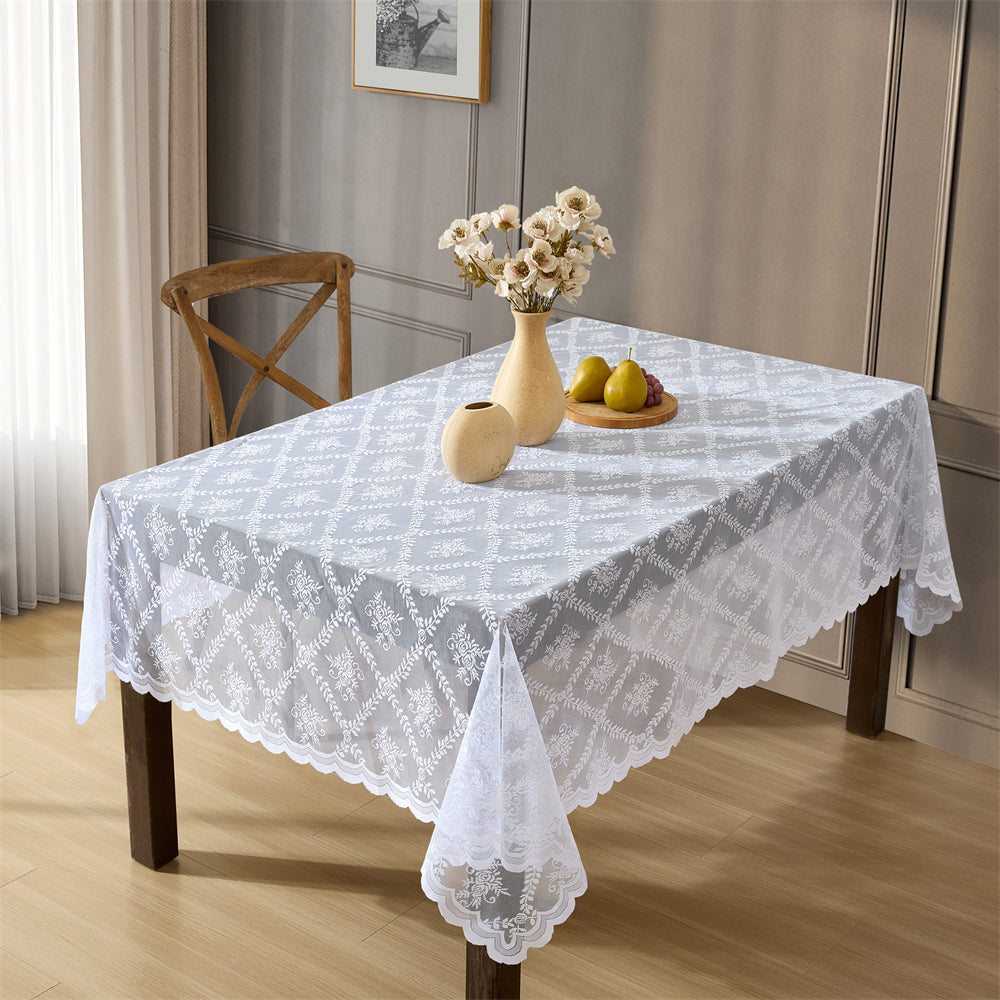 Isabella Floral Lace Fabric Rectangle Tablecloth