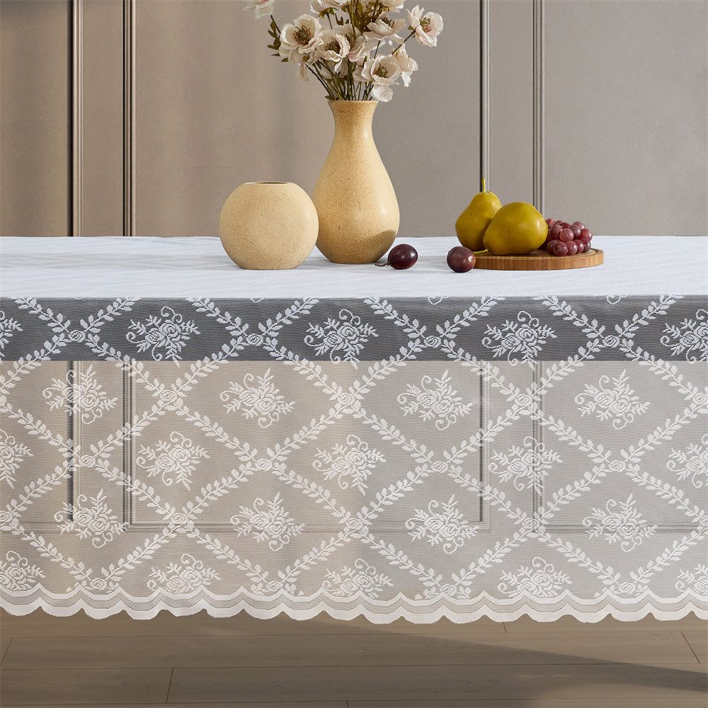 Isabella Floral Lace Fabric Rectangle Tablecloth