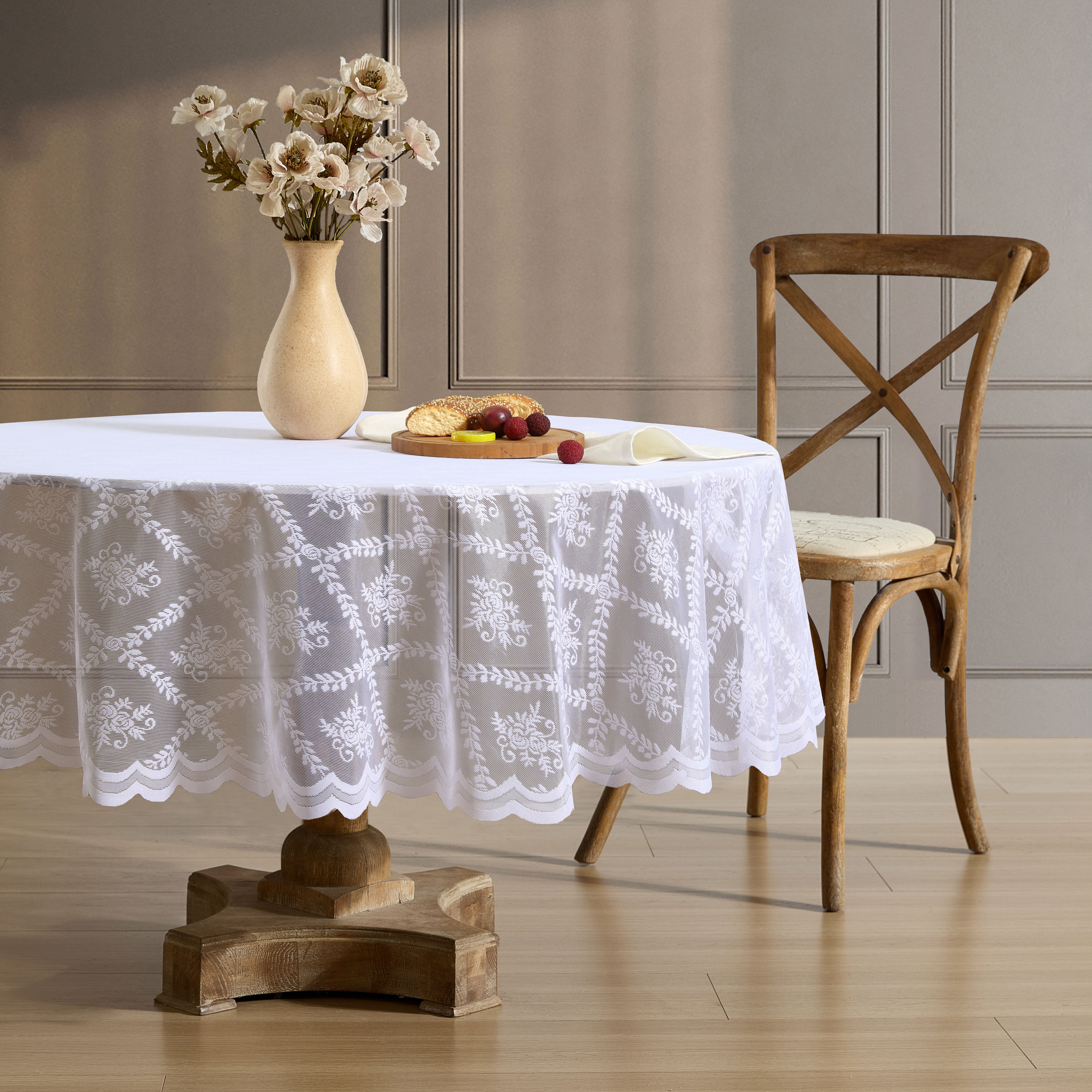 Isabella Floral Lace Fabric Round Tablecloth