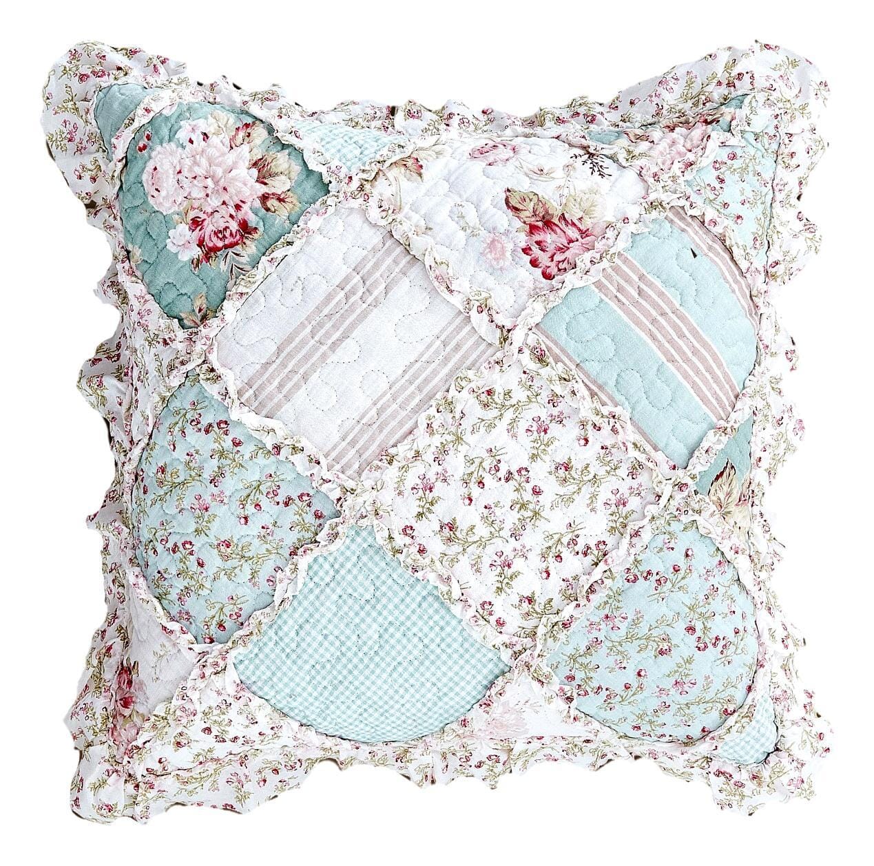 Set of 2-Pieces Hint of Mint Floral Patchwork Throw Pillow Covers, 18" x 18" (JHW3036)