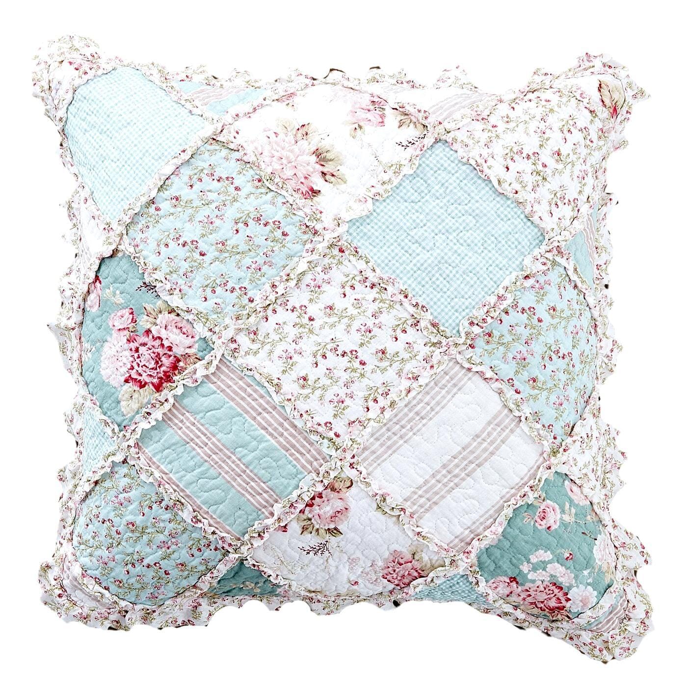 Patchwork Hint of Mint Floral Cotton Patchwork Euro Pillow Cover