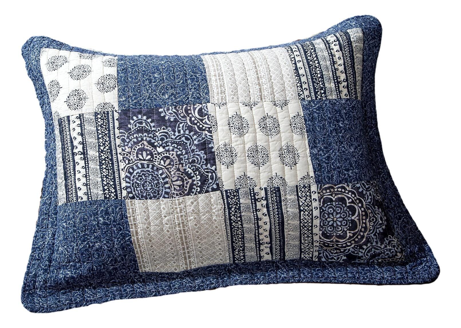 Denim Blue Elegance Floral Patchwork Farmhouse Pillow Sham (JHW660)