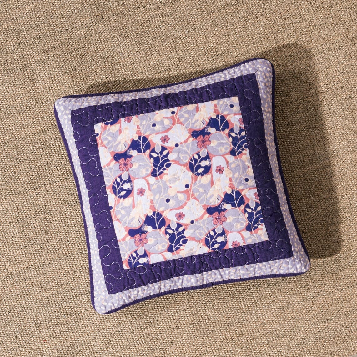 Set of 2-Pieces Peachy Blossoms Purple Floral Patchwork Throw Pillow Covers, 18" x 18" - Designed in USA (JHW877)