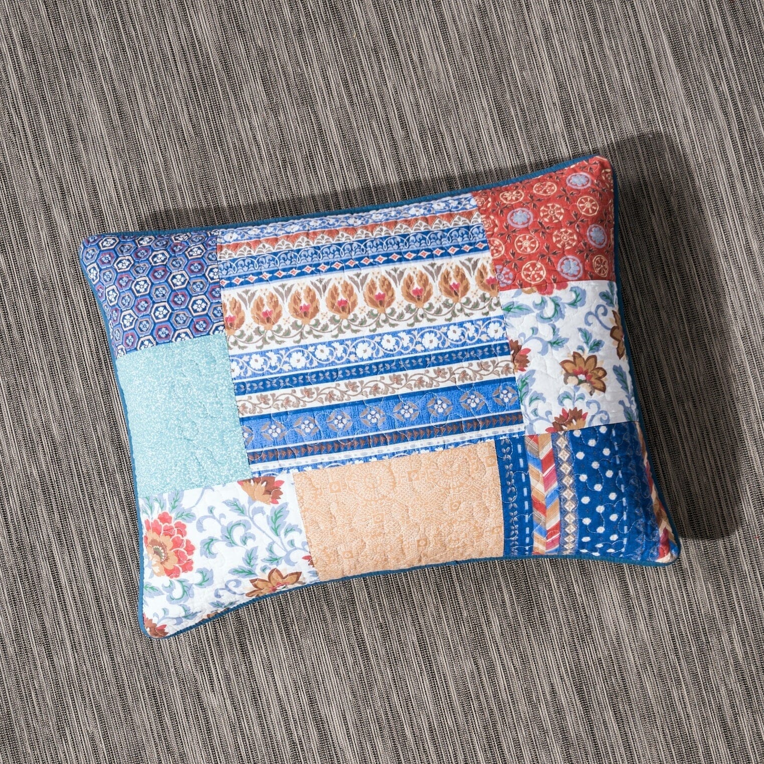 Bohemian Vibes Mediterranean Blue Patchwork Floral Pillow Sham (JHW878)
