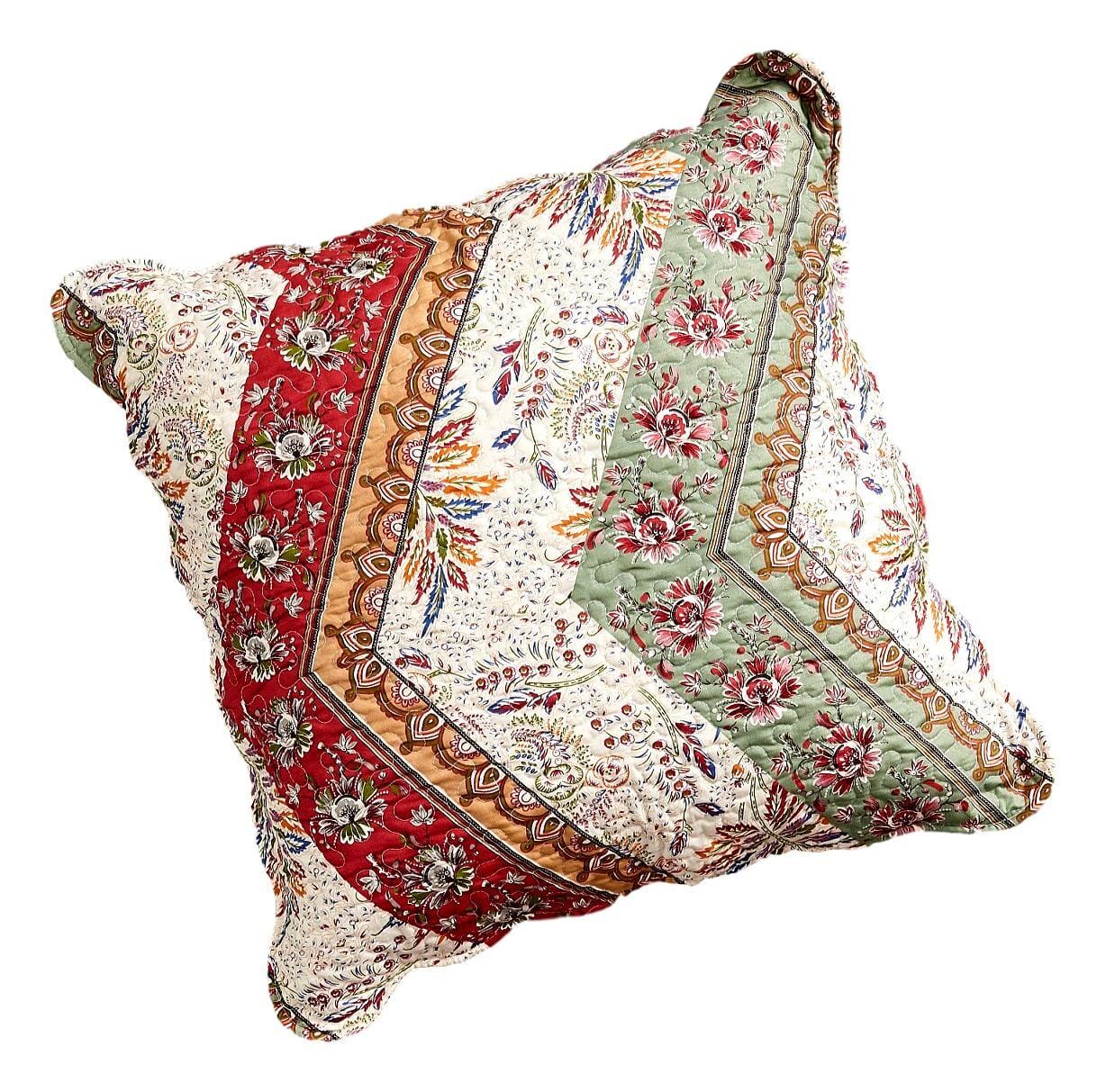 Bohemian Cranberry Sage Chevron Floral Euro Pillow Sham Cover, 26" x 26" (JHW924)