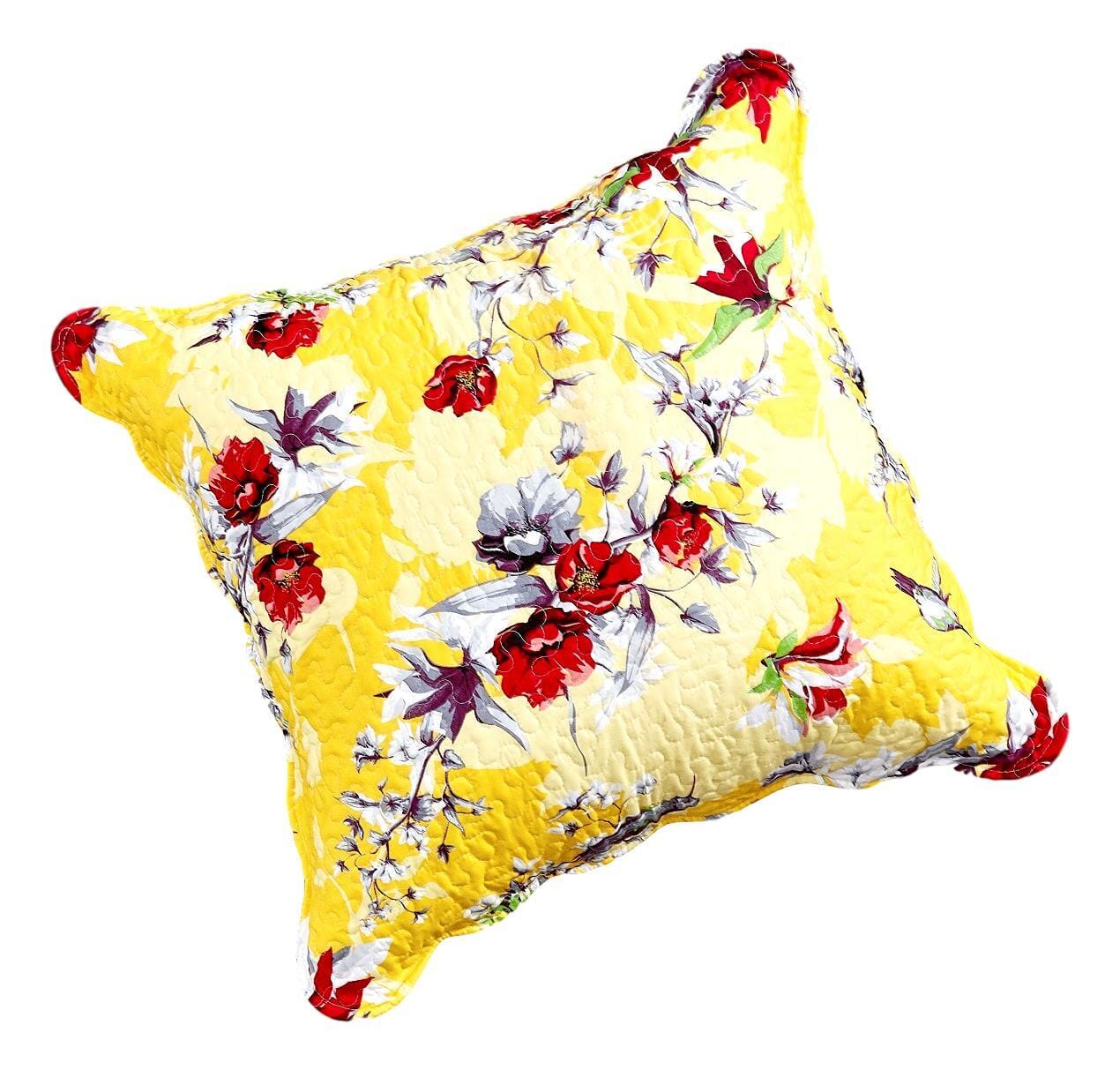 Sunshine Yellow Hummingbirds Floral Scalloped Euro Pillow Sham Cover, 26" x 26" (JHW925)