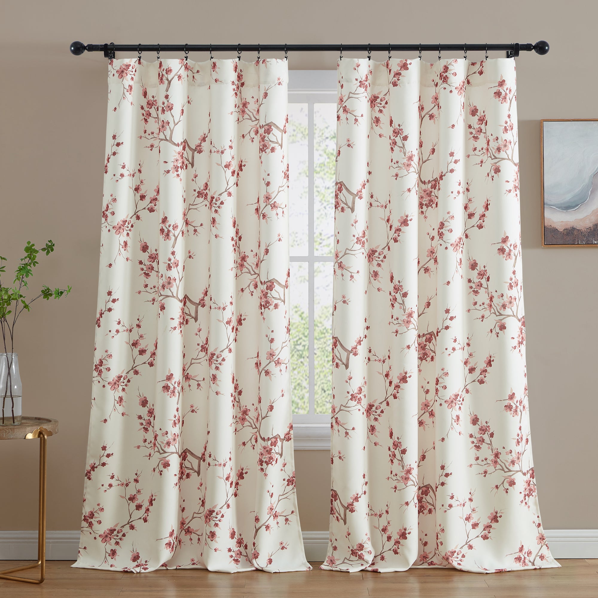 Jasmine Floral Room Darkening Rod Pocket Curtain Panels