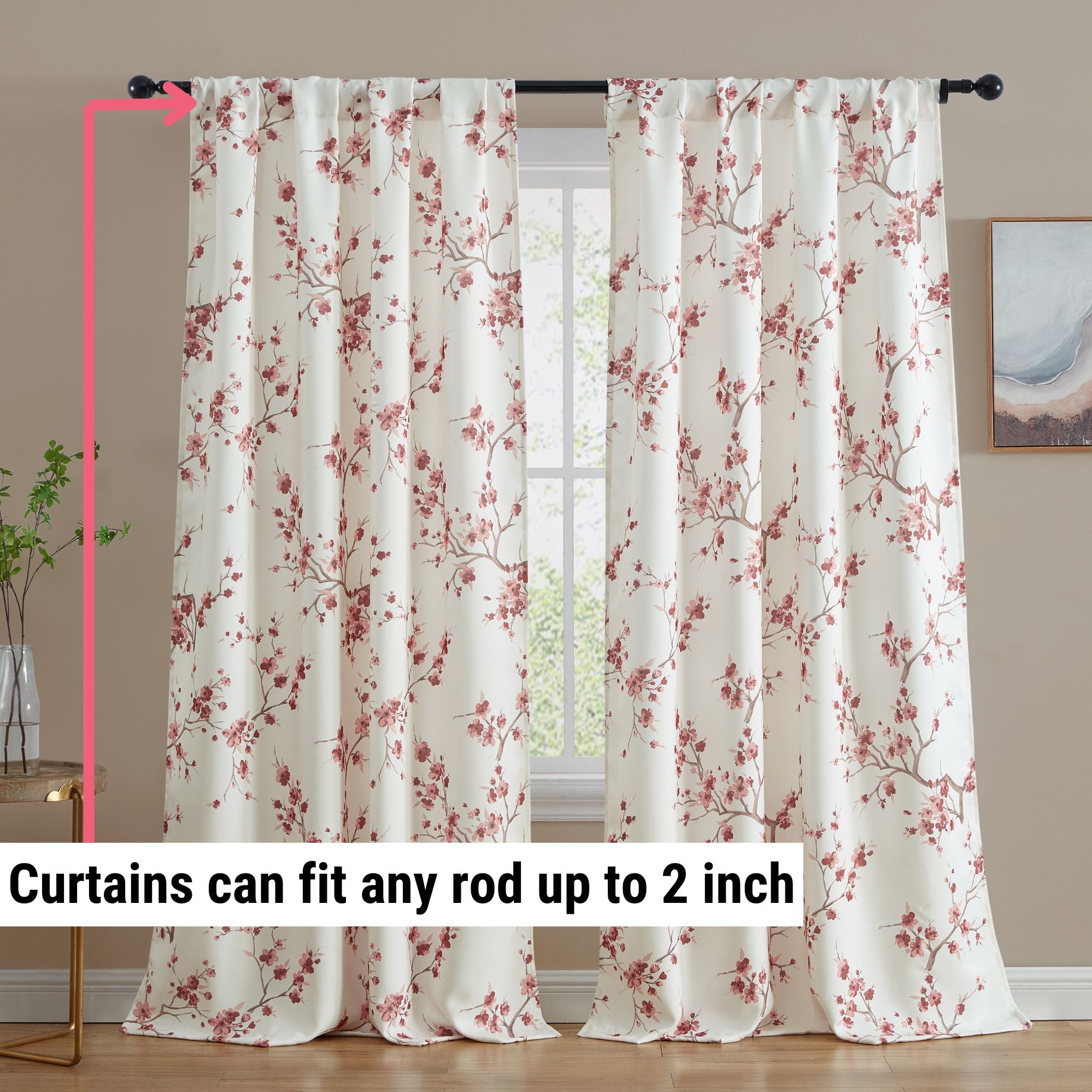 Jasmine Floral Room Darkening Rod Pocket Curtain Panels