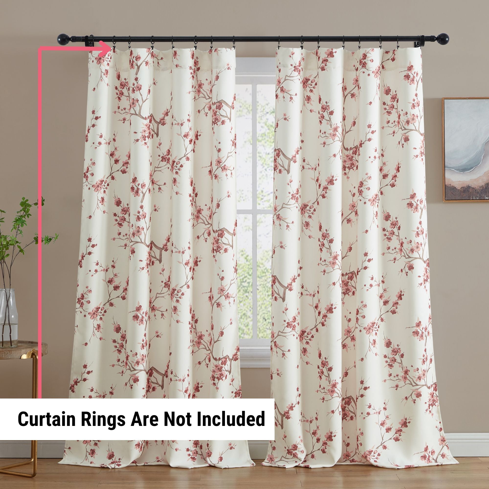 Jasmine Floral Room Darkening Rod Pocket Curtain Panels