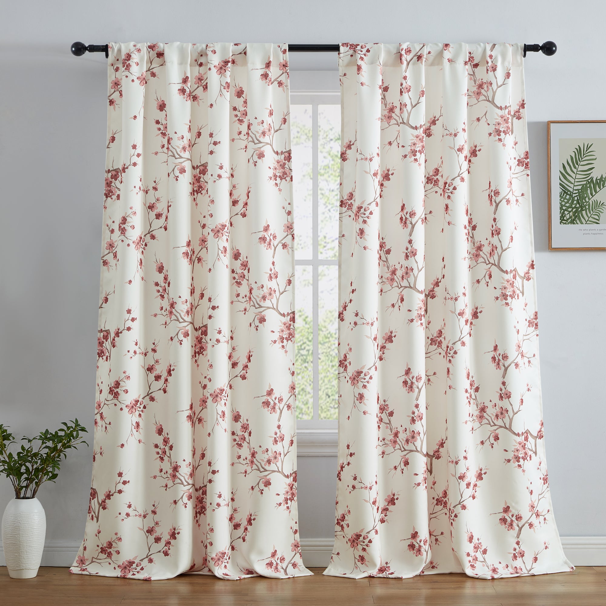 Jasmine Floral Room Darkening Rod Pocket Curtain Panels