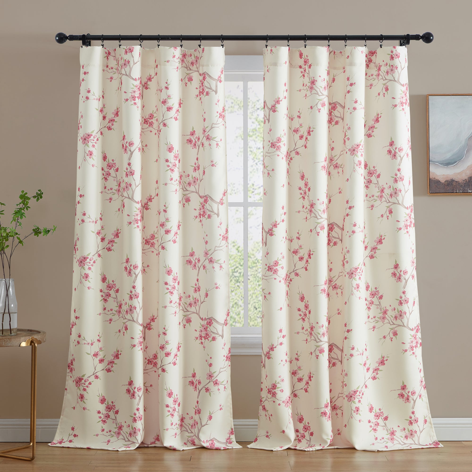 Jasmine Floral Room Darkening Rod Pocket Curtain Panels