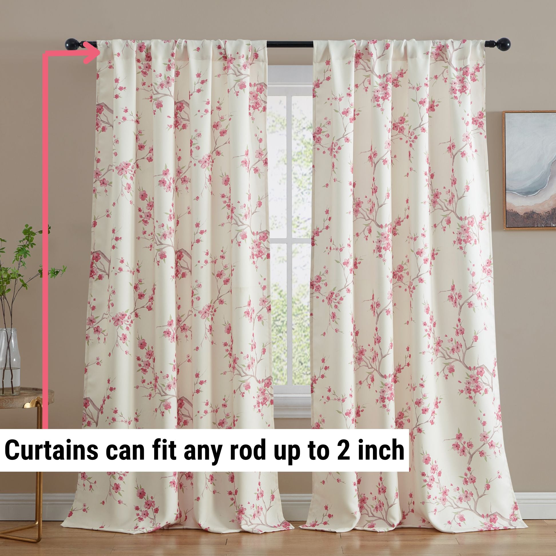 Jasmine Floral Room Darkening Rod Pocket Curtain Panels