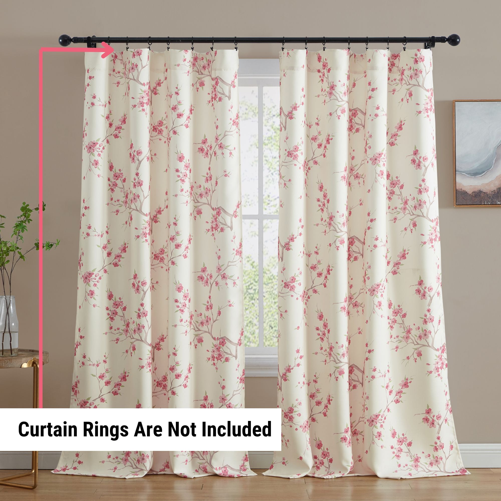 Jasmine Floral Room Darkening Rod Pocket Curtain Panels
