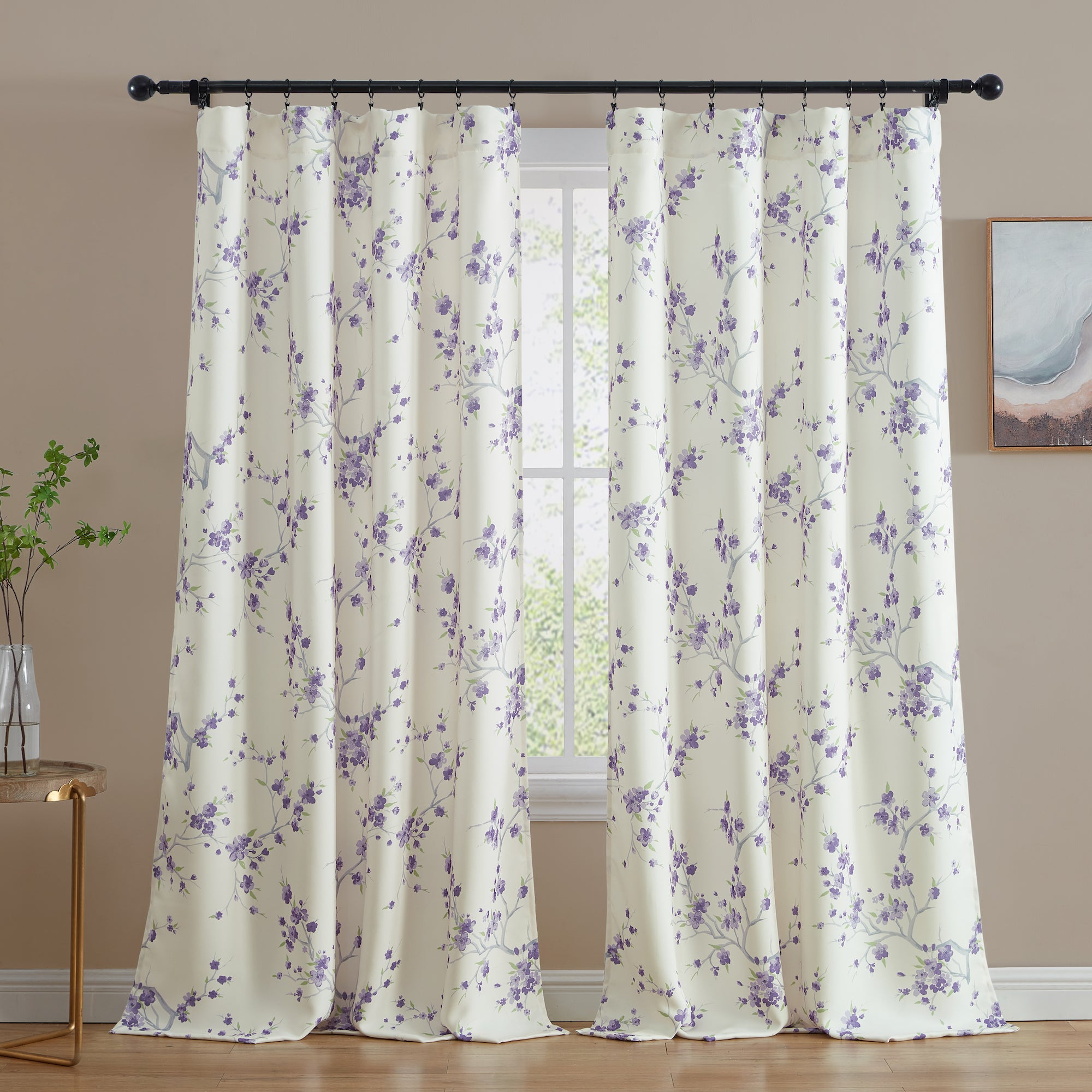 Jasmine Floral Room Darkening Rod Pocket Curtain Panels