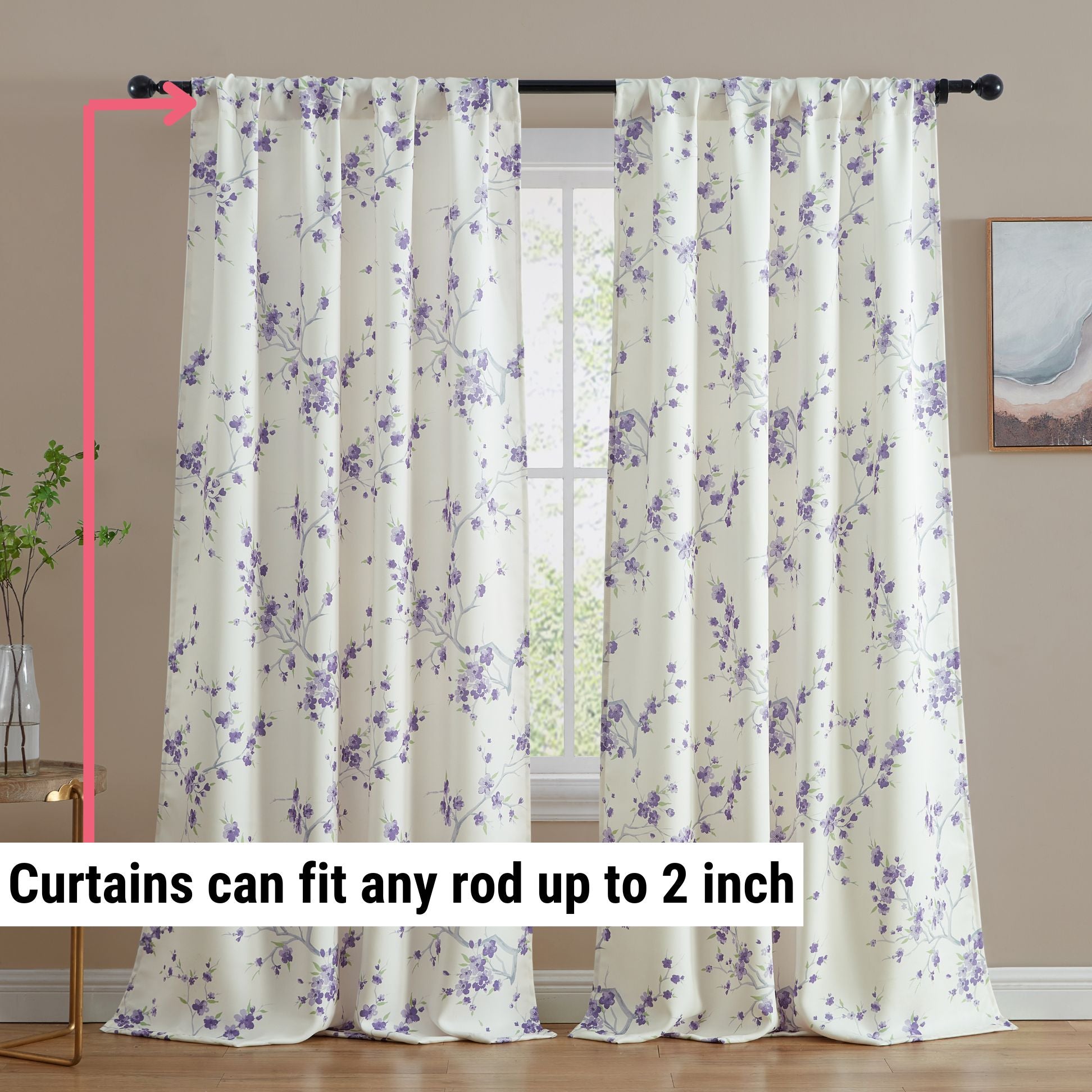 Jasmine Floral Room Darkening Rod Pocket Curtain Panels
