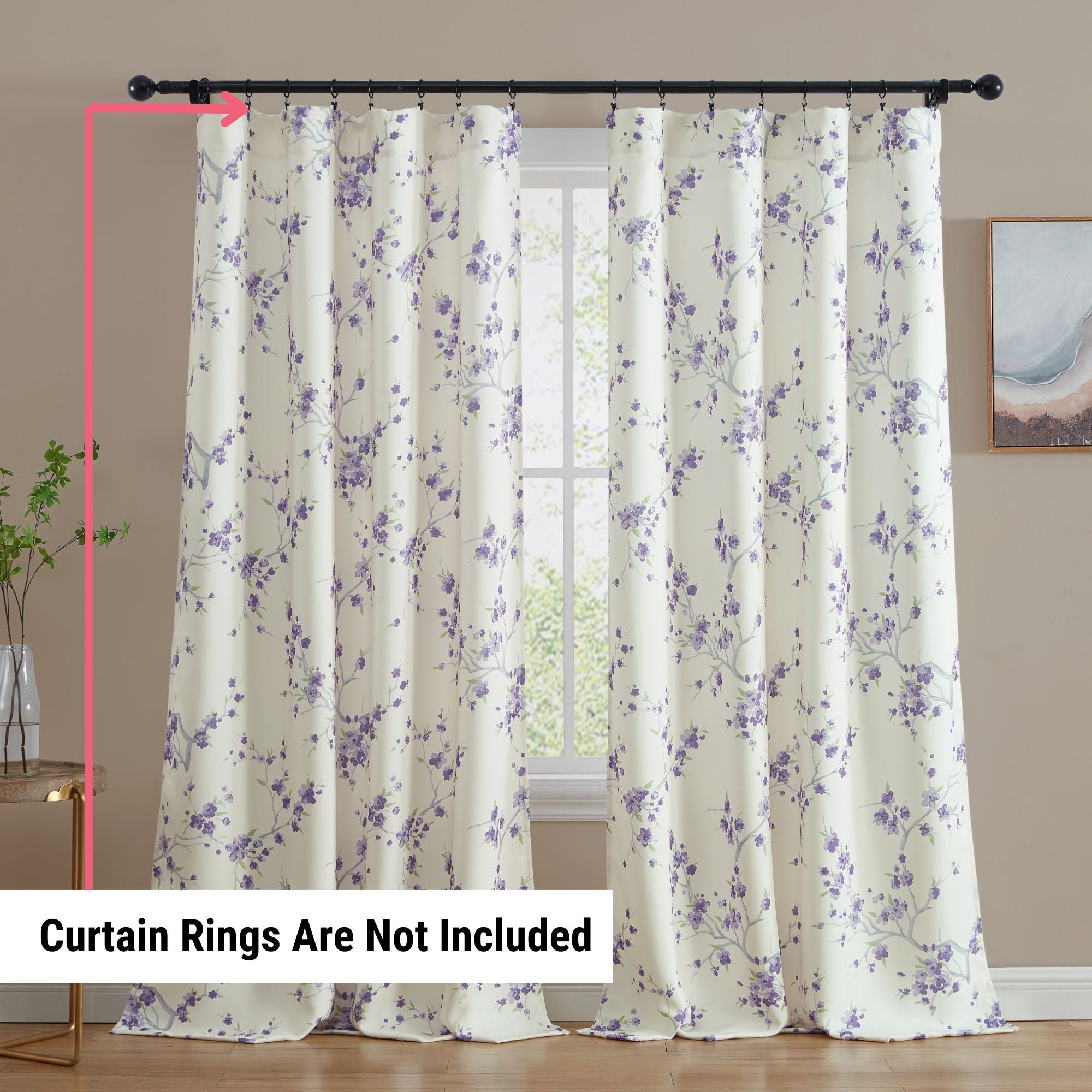 Jasmine Floral Room Darkening Rod Pocket Curtain Panels