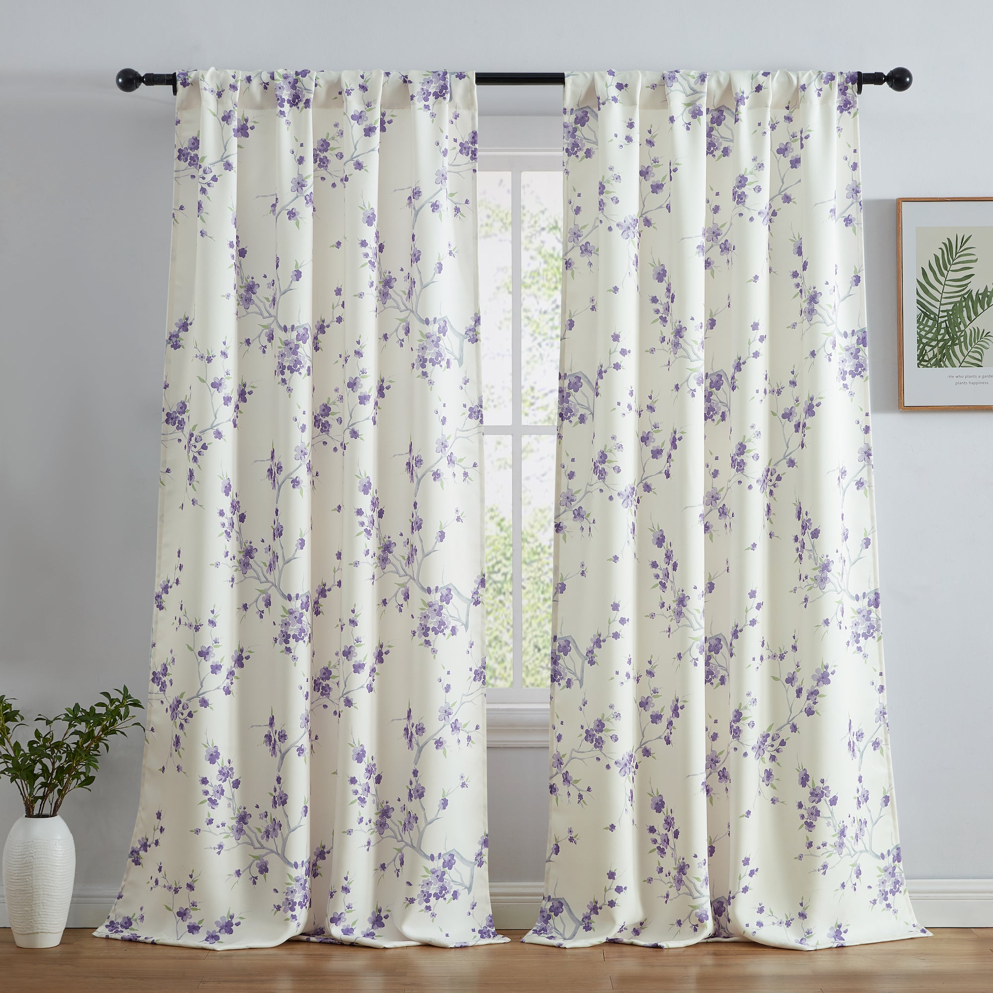 Jasmine Floral Room Darkening Rod Pocket Curtain Panels