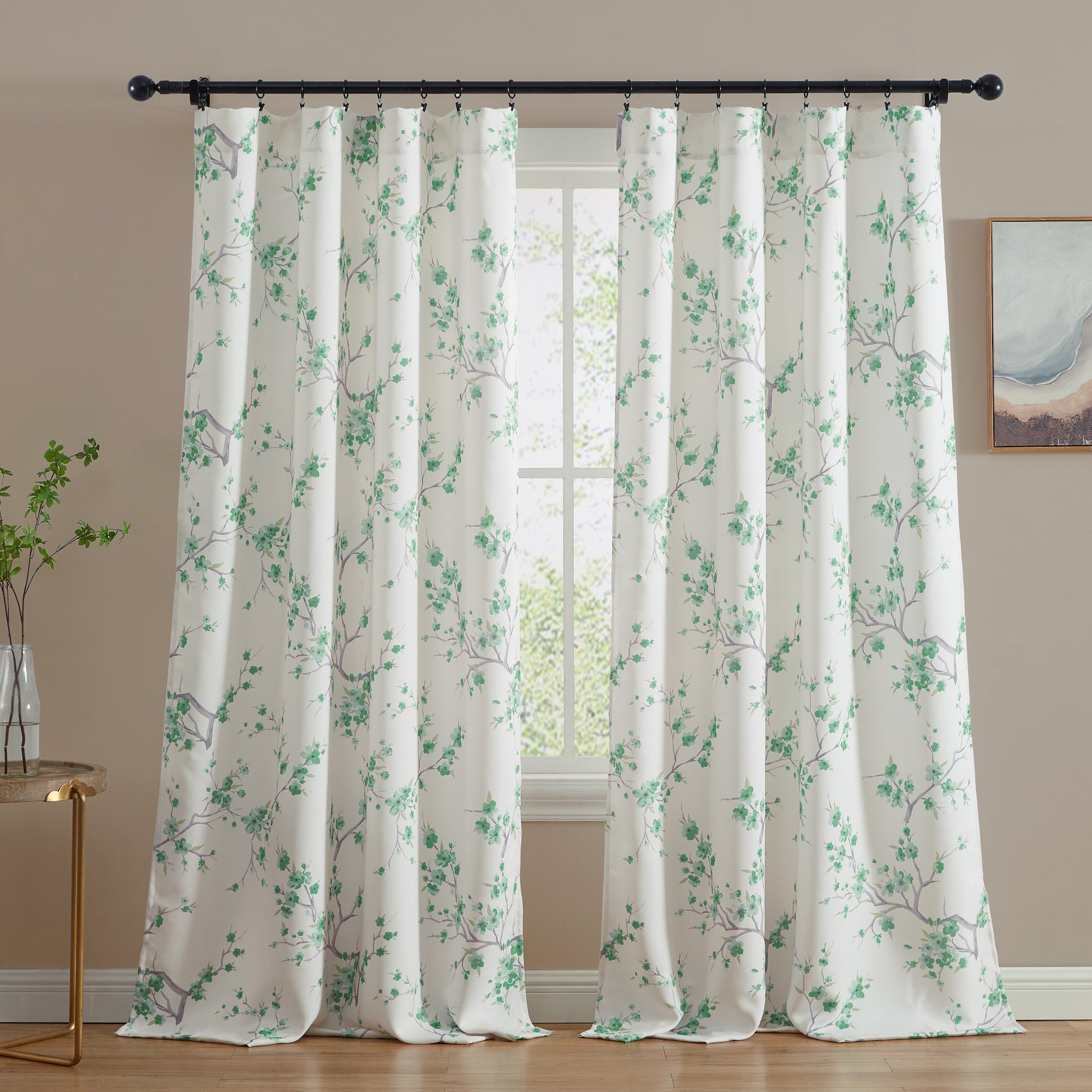Jasmine Floral Room Darkening Rod Pocket Curtain Panels