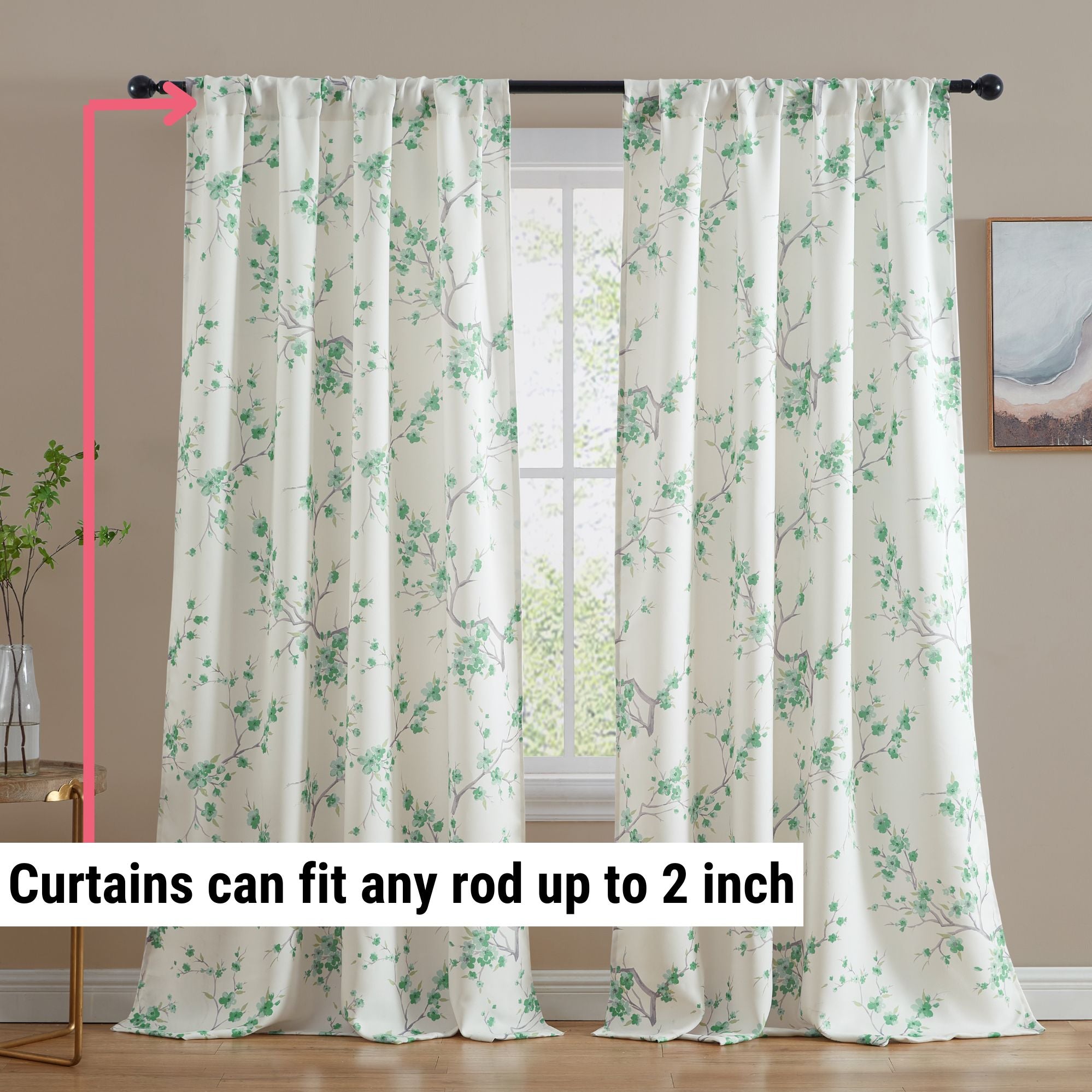 Jasmine Floral Room Darkening Rod Pocket Curtain Panels