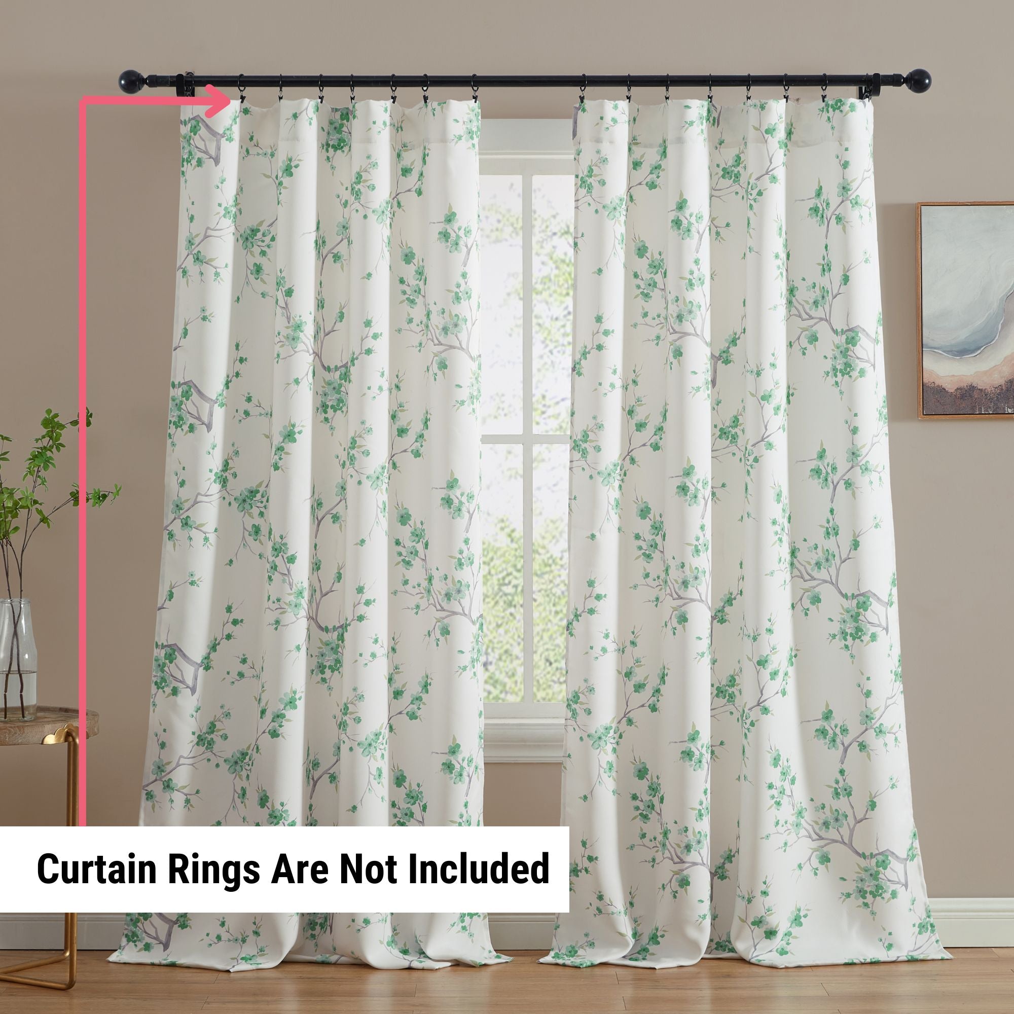 Jasmine Floral Room Darkening Rod Pocket Curtain Panels
