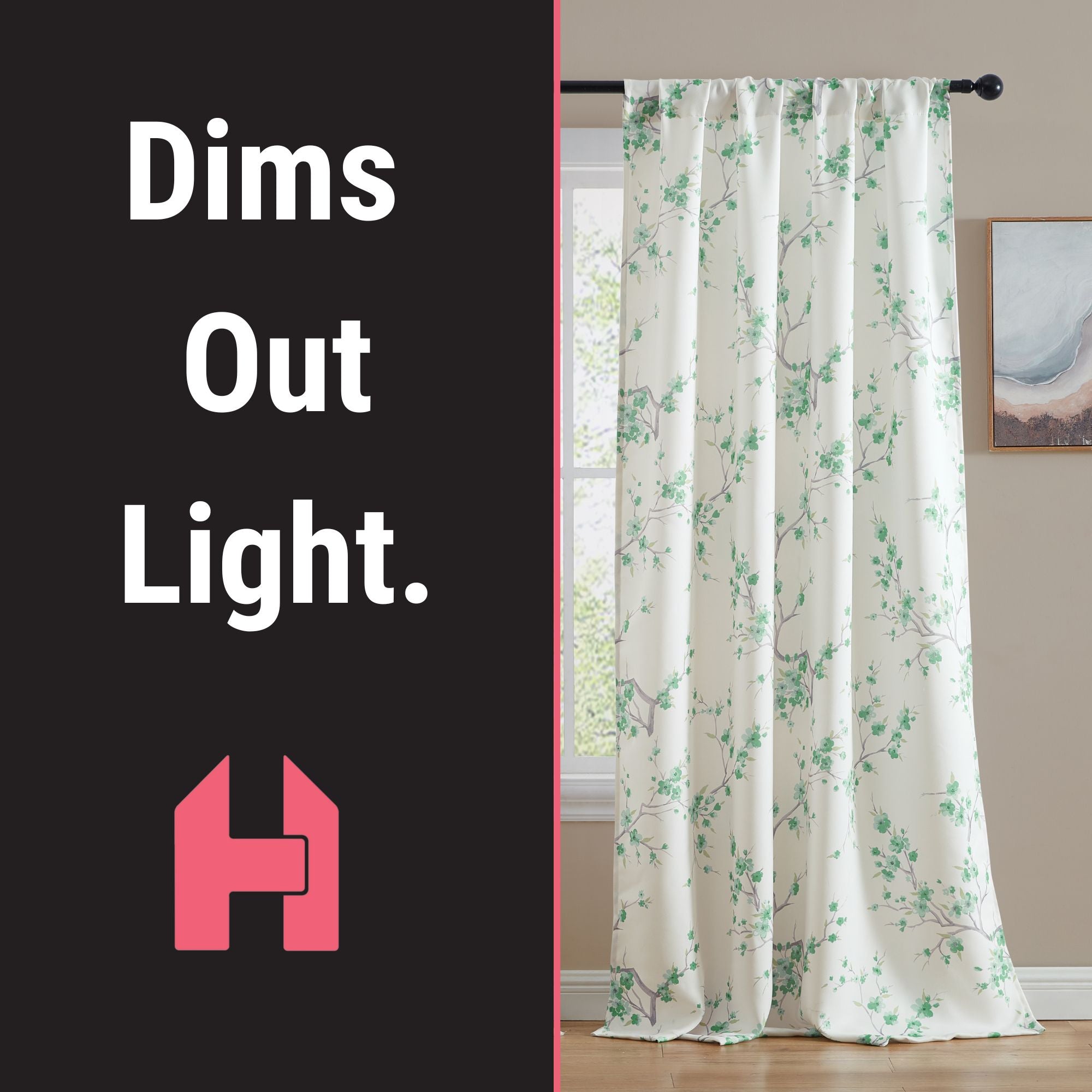 Jasmine Floral Room Darkening Rod Pocket Curtain Panels